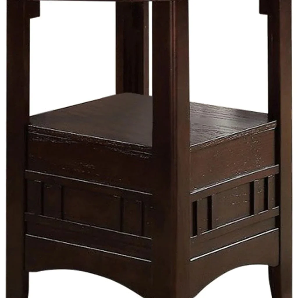 Elegant Dark Rosy Brown Solid Wood Round Counter Height Dining Table with Shelve - 1 Piece Table Only