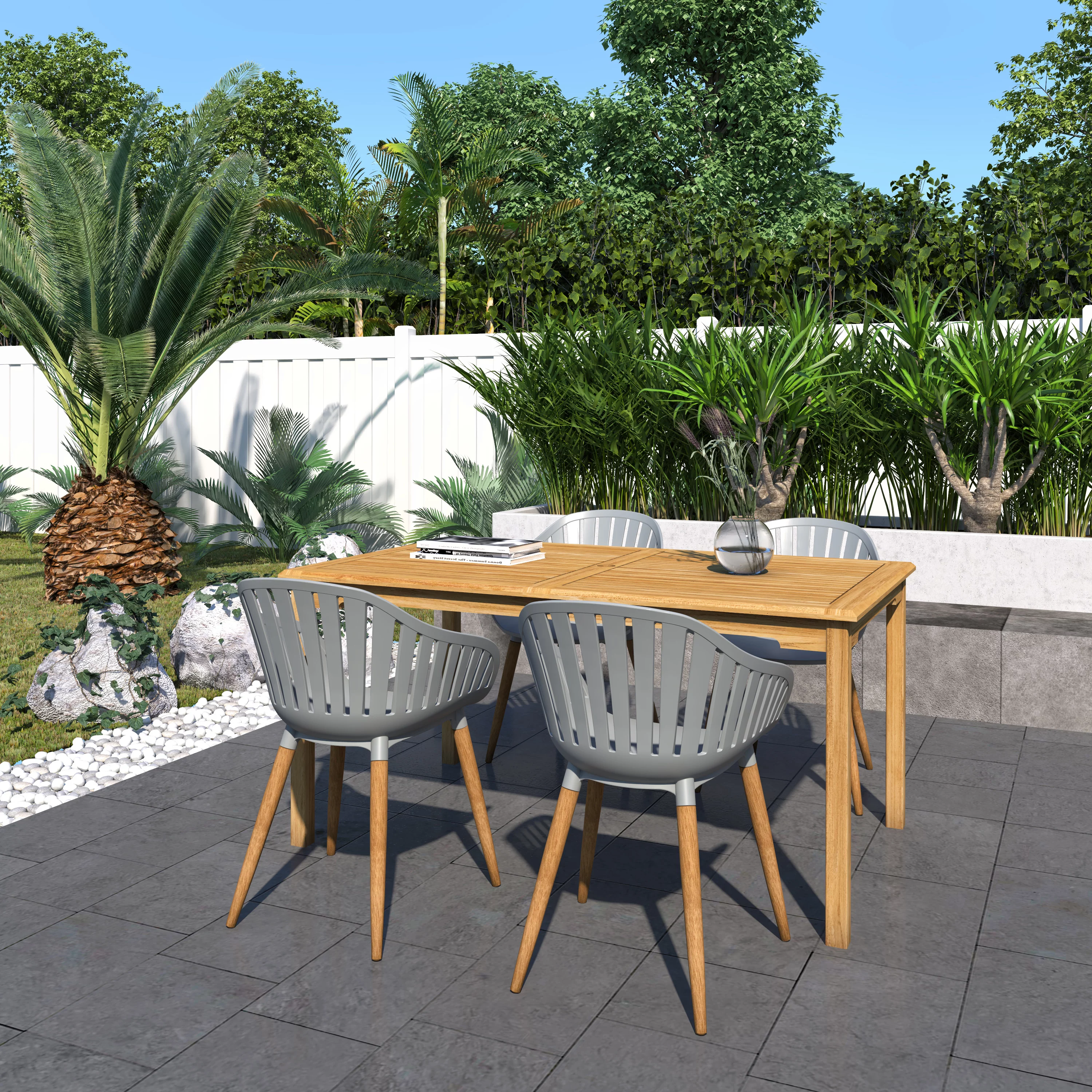 Amazonia Norwich 5 Pieces Certified Teak Rectangular Outdoor Dining Set, Ideal for Patio