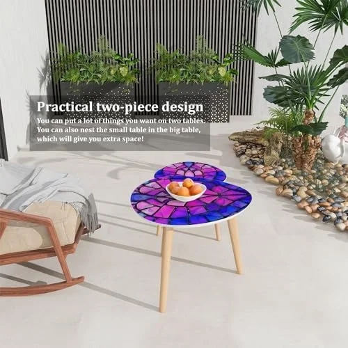 TQJKLFDY Small Coffee Nesting  Abstract Stained Glass Mosaic Magenta pinnk Triangle End  Center   Modern   Room Bedroom Balcony