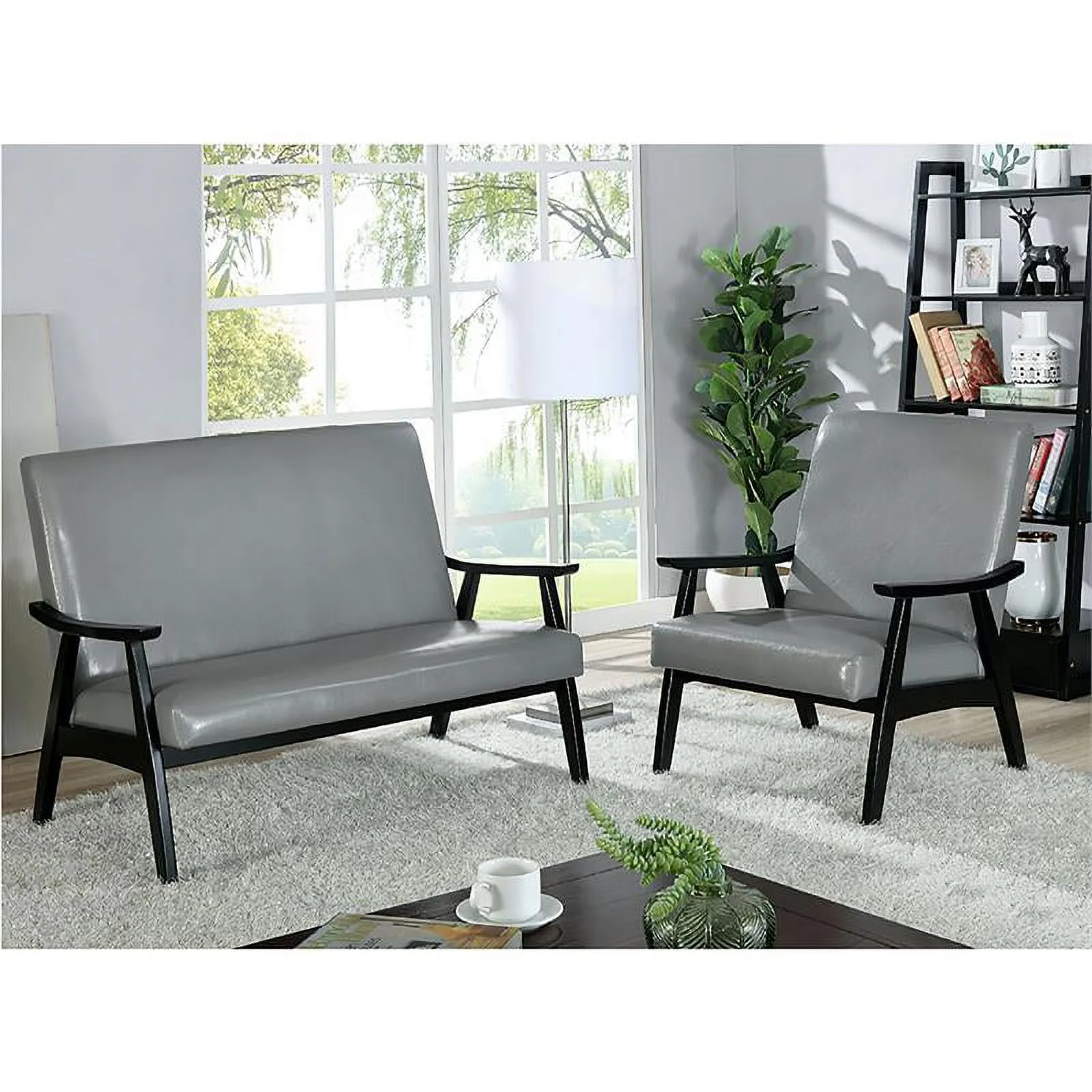 Furniture of America Kikee Wood Padded Accent Chair in Light Gray (Set of 2)