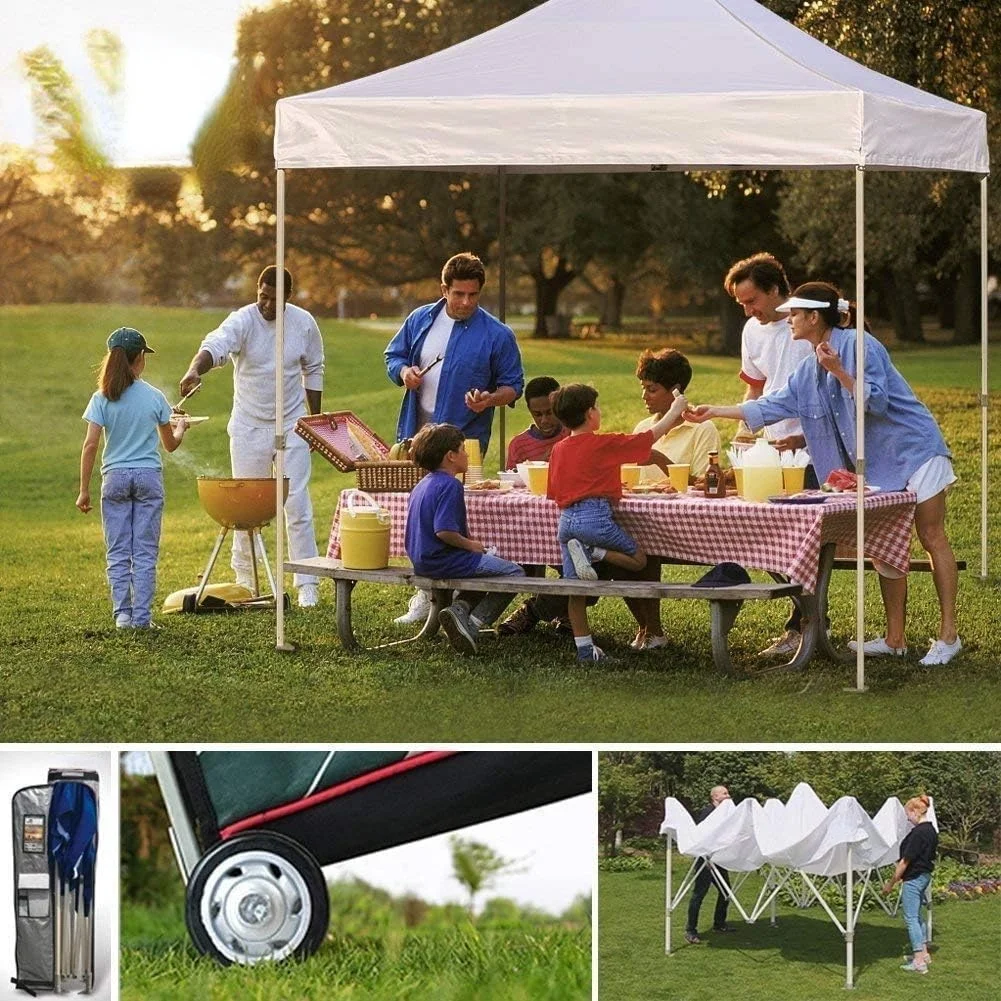 USA 8'x8' Ez Pop Up Canopy Tent Commercial Instant Canopies with Heavy Duty Roller Bag,Bonus 4 Sand Weights Bags (Beige)