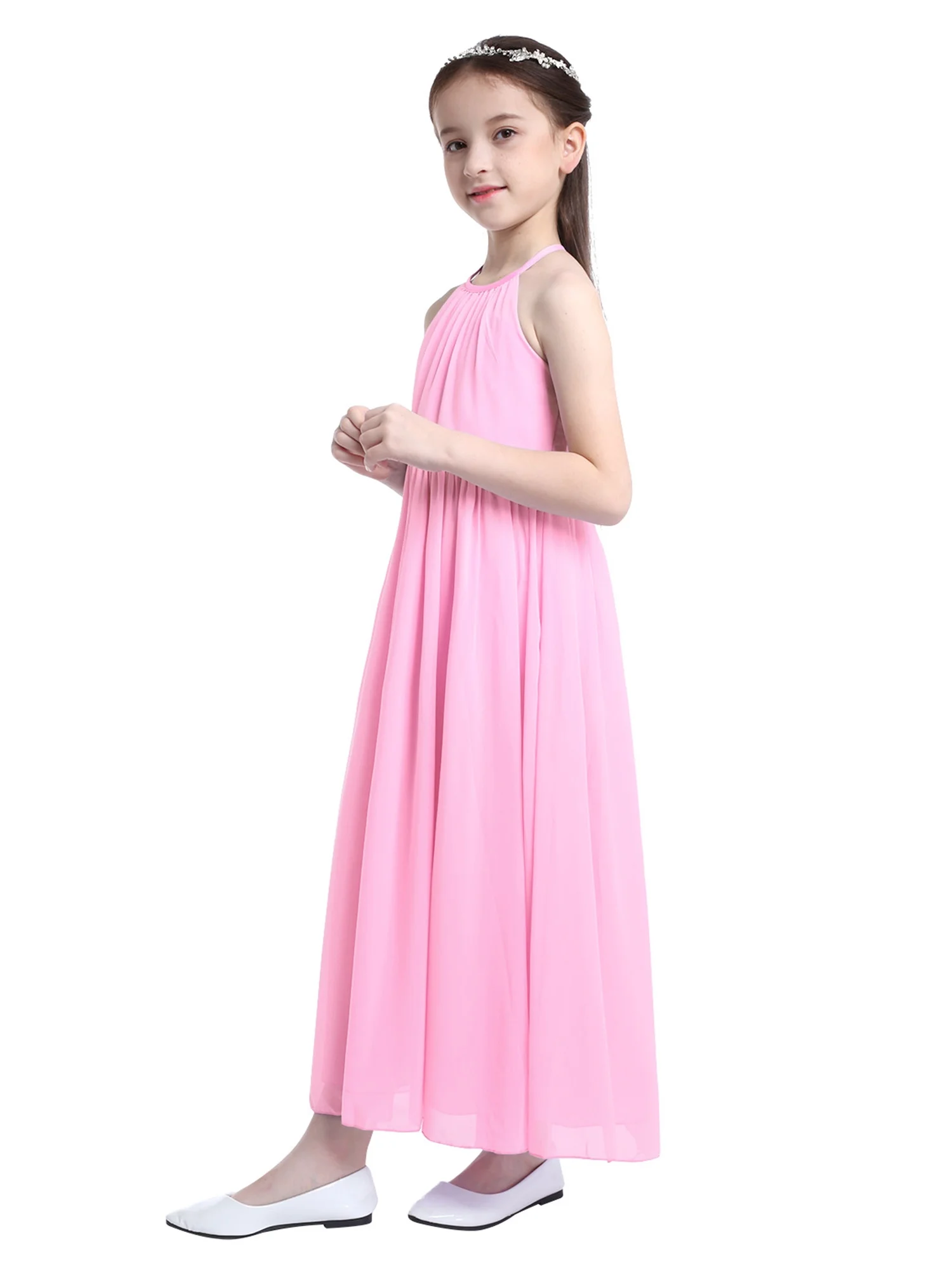 YiZYiF Kids Girls Chiffon Flower Girl Dress Hollow Back Wedding Birthday Party Dress
