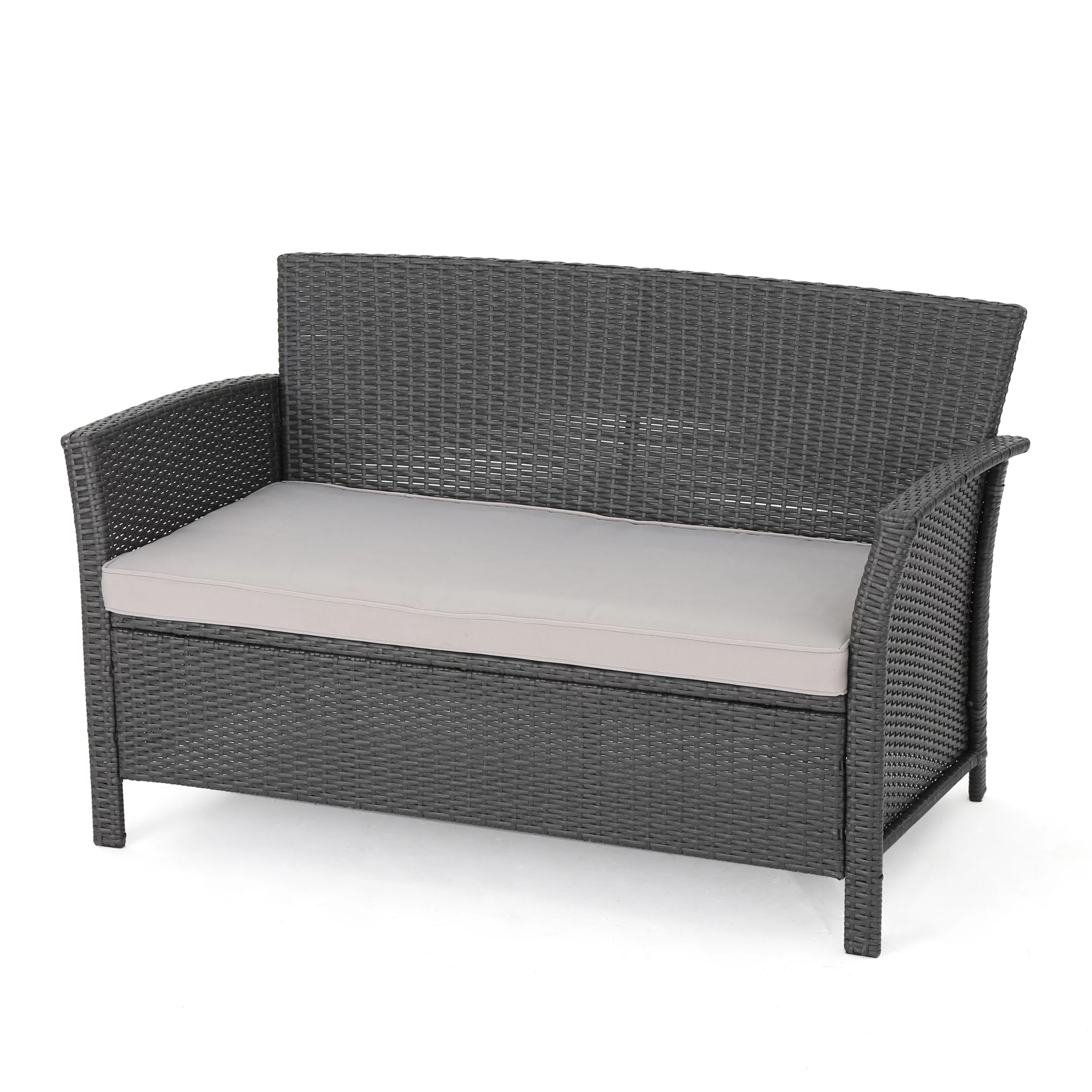 GDF Studio Raina Outdoor Wicker Loveseat with Cushion, Light Gray and Gray