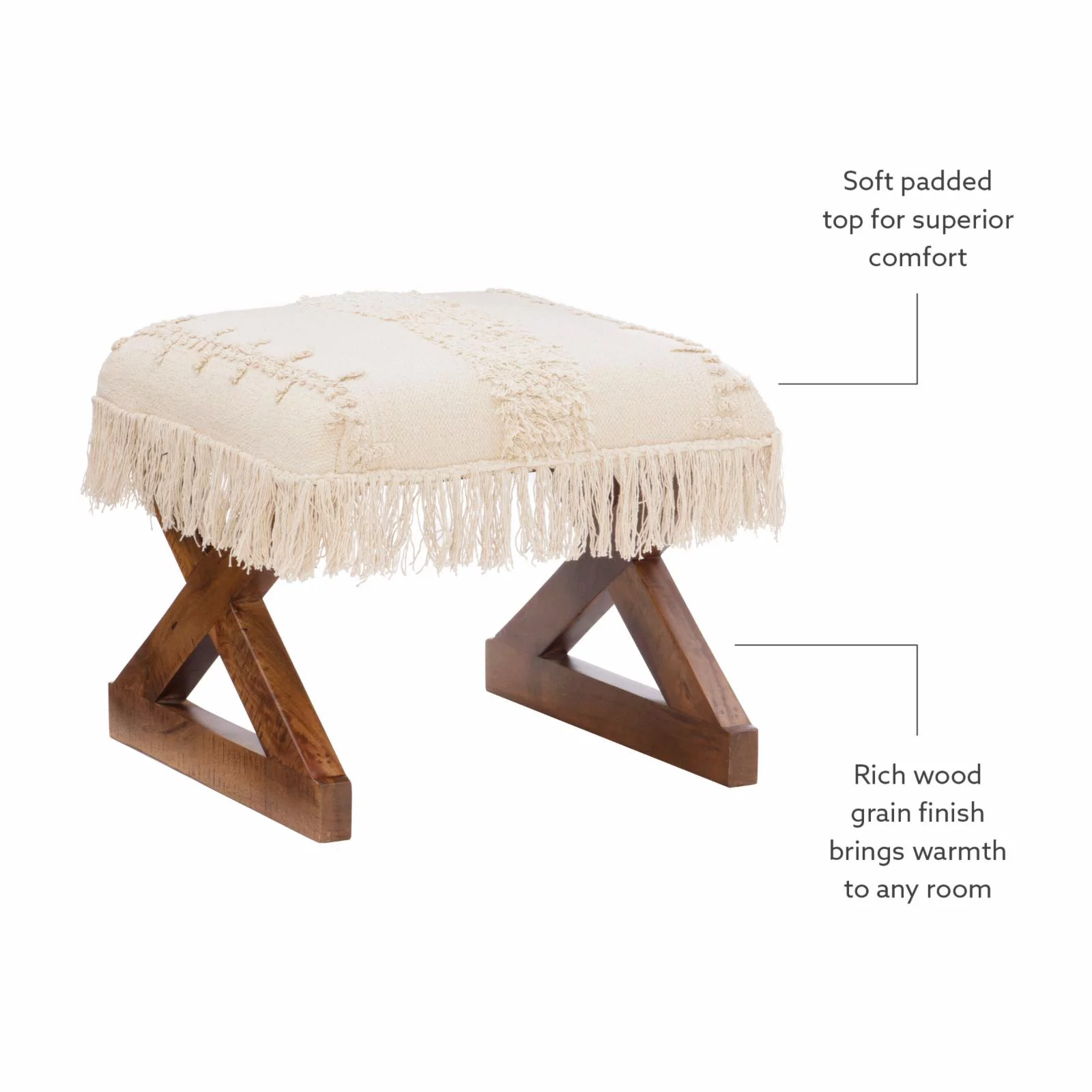 Powell Tarragon Pouf Top  Bench - Brown with Off-White