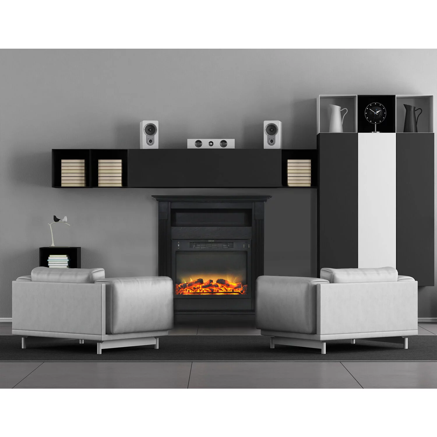 Cambridge Sienna 34 In. Electric Fireplace with Enhanced Log Display and Black Coffee Mantel