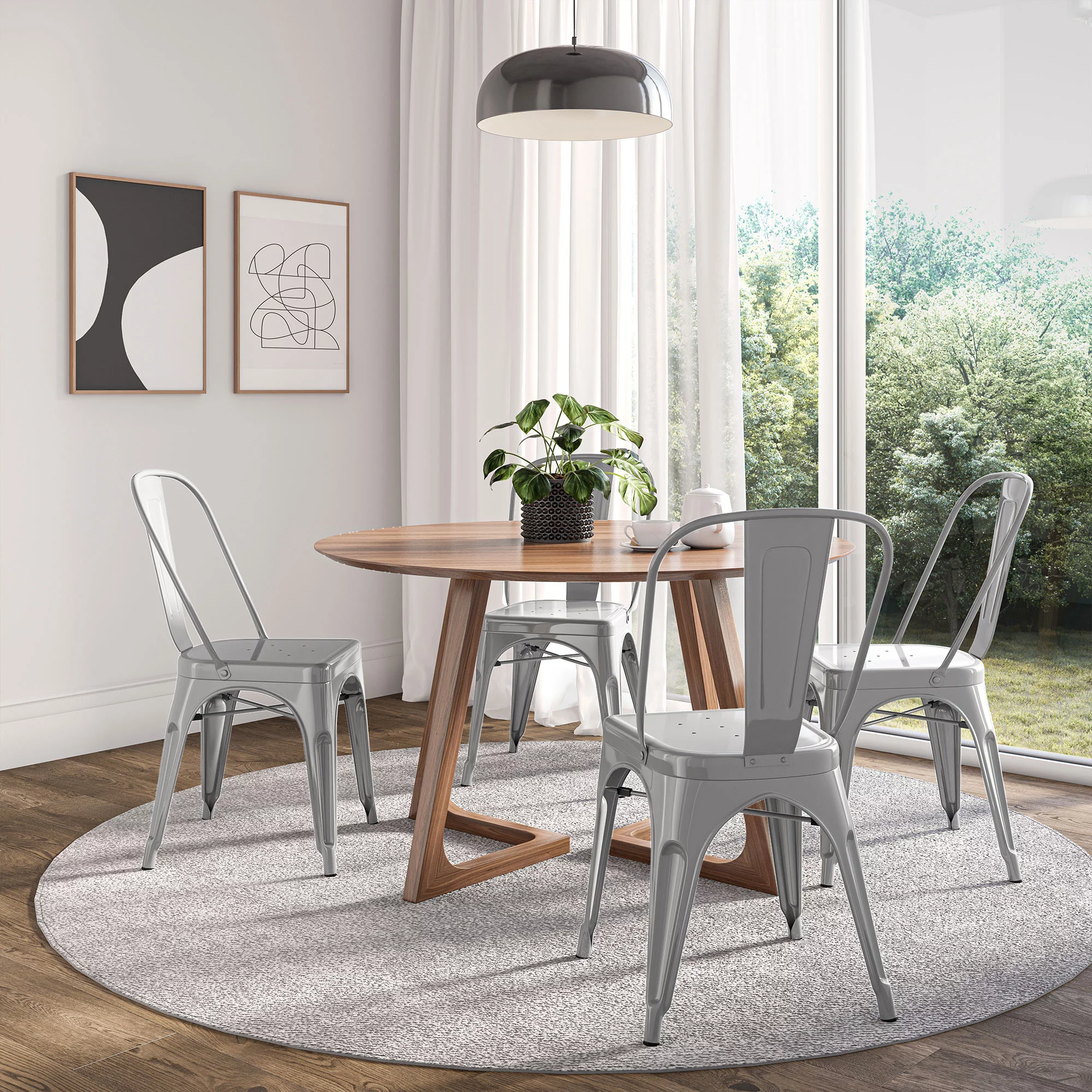 BELLEZE Metal Indoor Outdoor Chairs [Set of 4] - Alexander (Gray)
