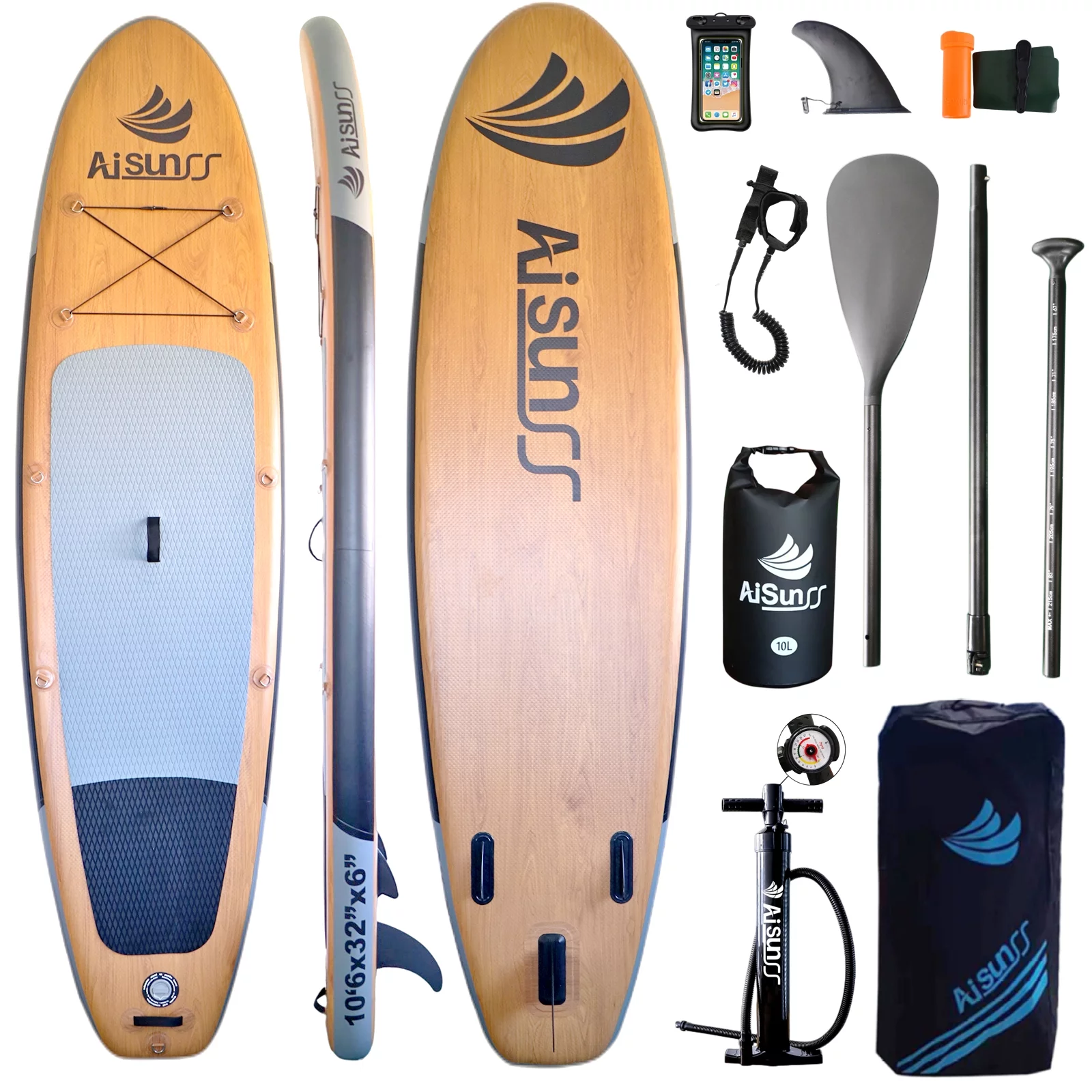 AISUNSS Inflatable Stand up Paddle Board, 10.6Ft Premium SUP Board with All Accessories