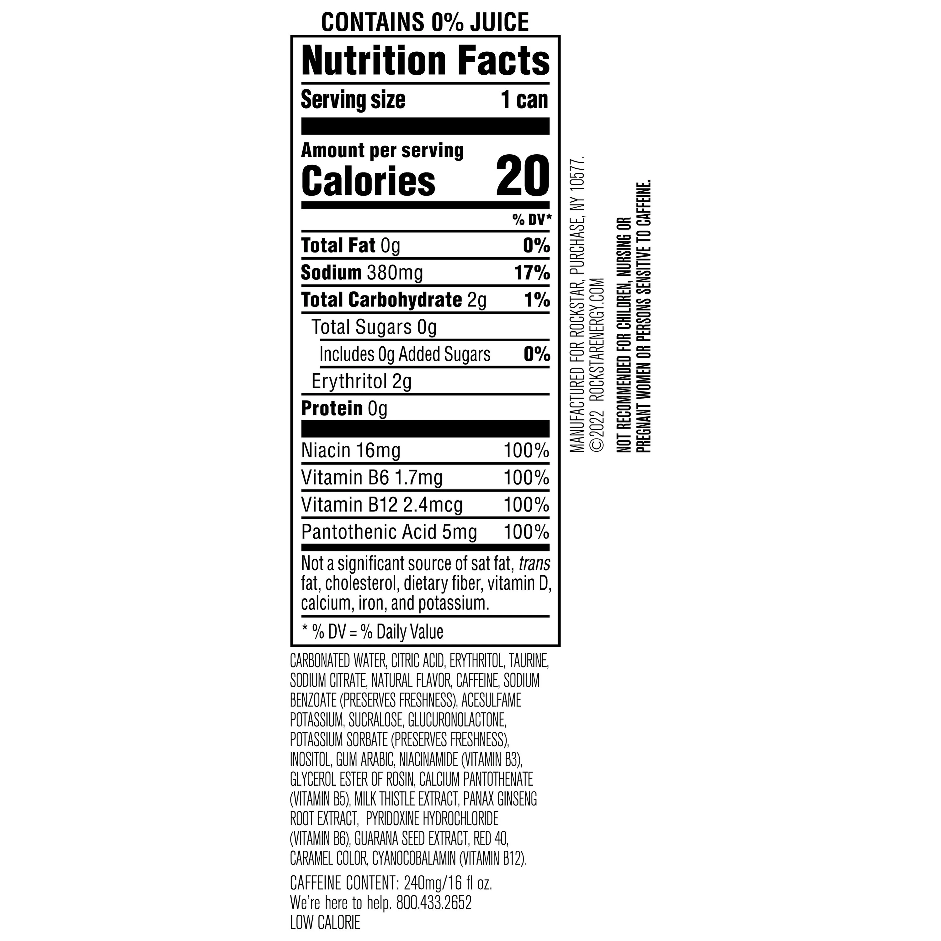 Rockstar Pure Zero Sugar Tangerine Mango Guava Strawberry Energy Drink 16 oz Can