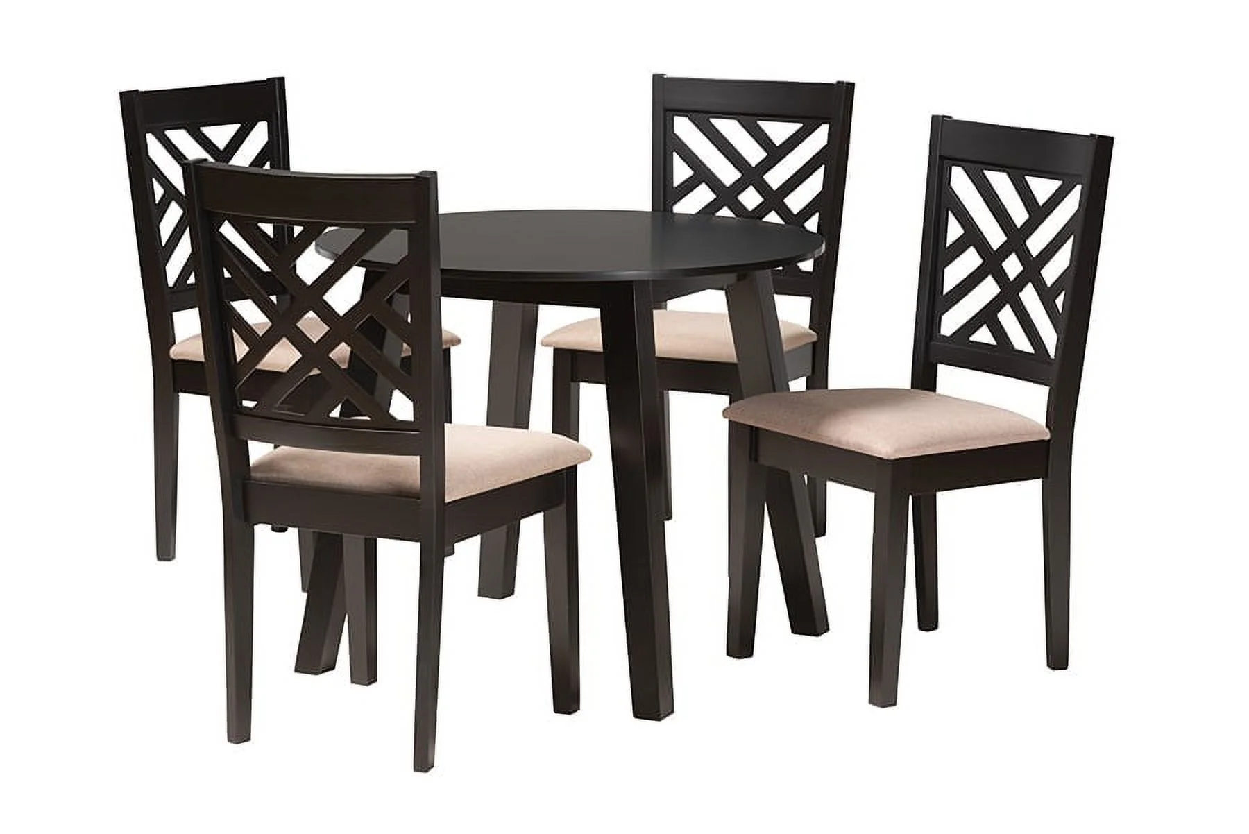 Baxton Studio Ellie Modern Beige Fabric and Dark Brown Finished Wood 5-Piece Dining Set