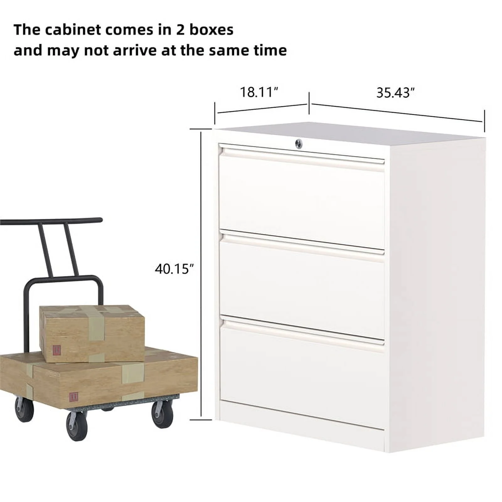 GangMei 3-Drawer Steel Metal Lateral Locking Filing Cabinet with Lock in White