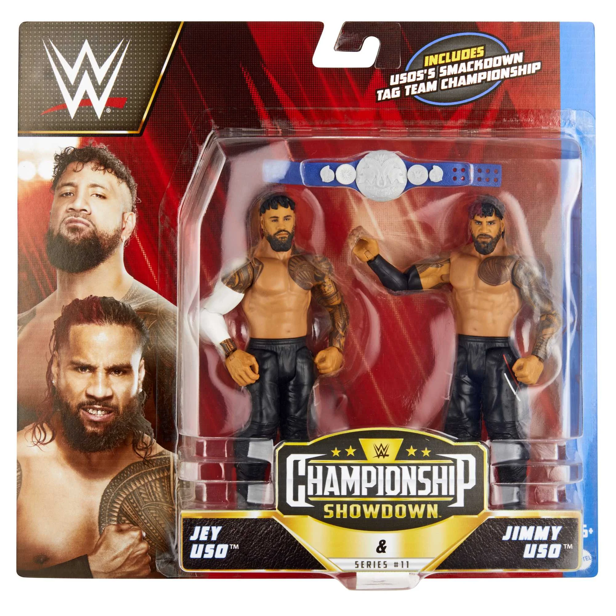 WWE Championship Showdown Jimmy Uso & Jey Uso Action Figures, 2 Pack with Championship (6-inch)