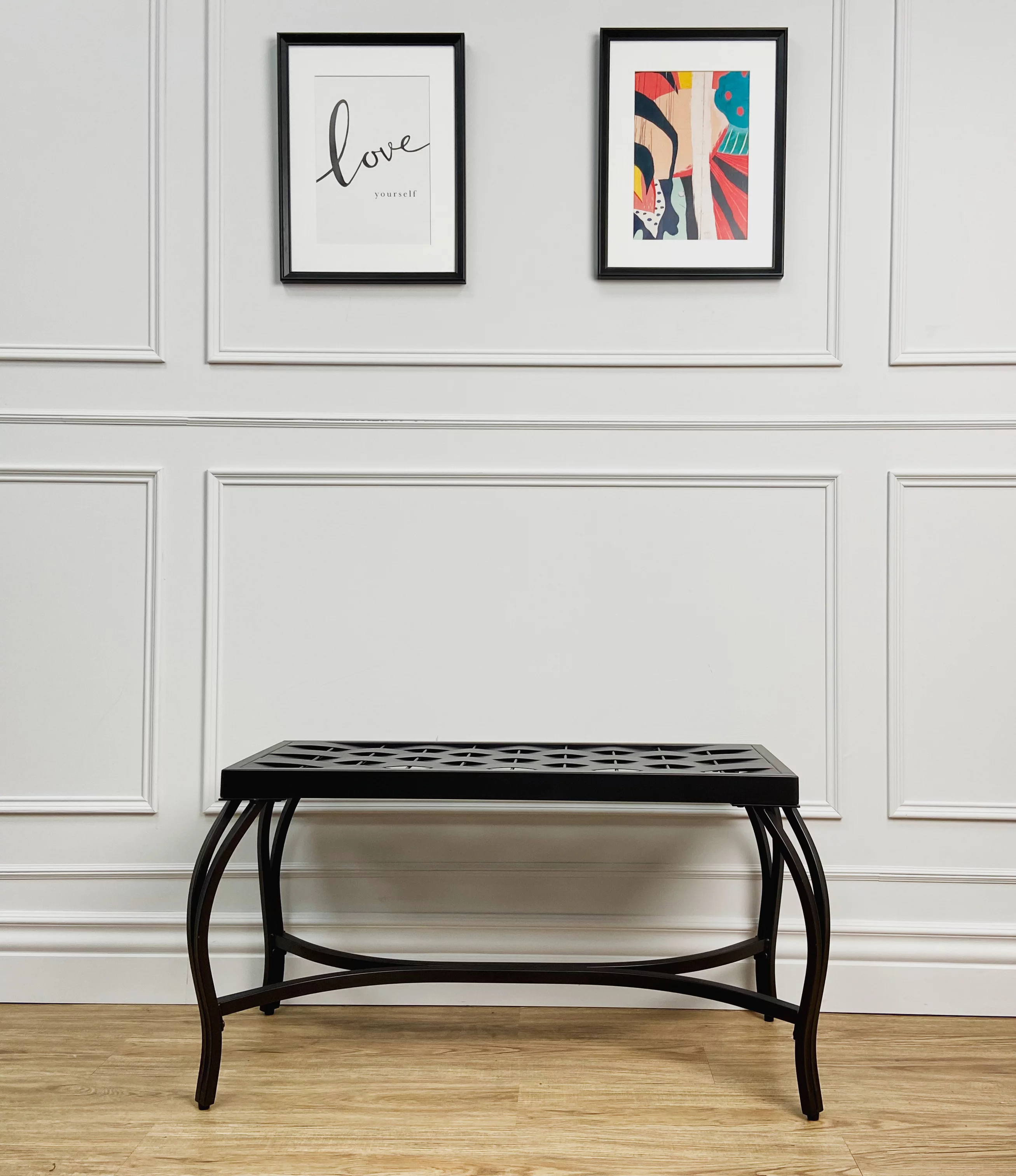 Mango Steam Free Standing Patio Garden Weave Bench, Metal Bronzed Black