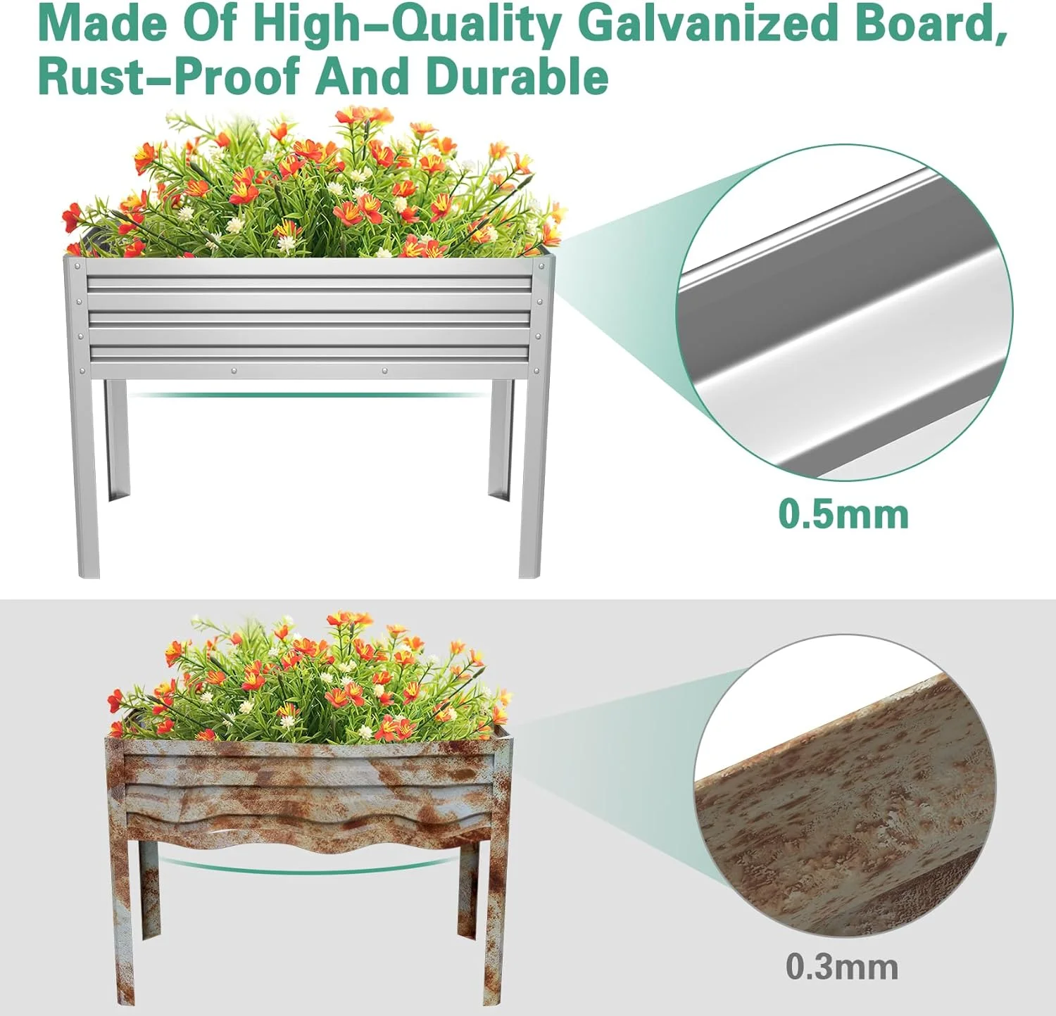 Mr Galvanized Raised Garden Bed with Legs Outdoor for Vegetables Flowers Herb, Large Heavy Metal Planter Box Steel Kit, 46.8x23.2x33in Planting Box (Silvery)
