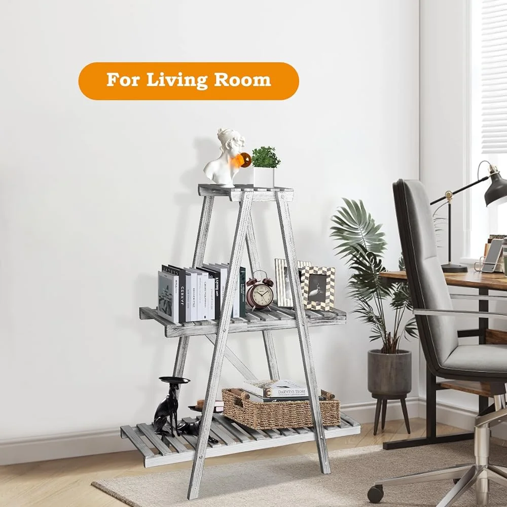 RSJIWOGZ TAG 4-Tier Ladder   Wooden Ladder Bookshelf  Plant Flower Stand  Multipurpose Organizer  Rack for Home  Living Room  Bedroom  Balcony  Easy Assembly  Vintage