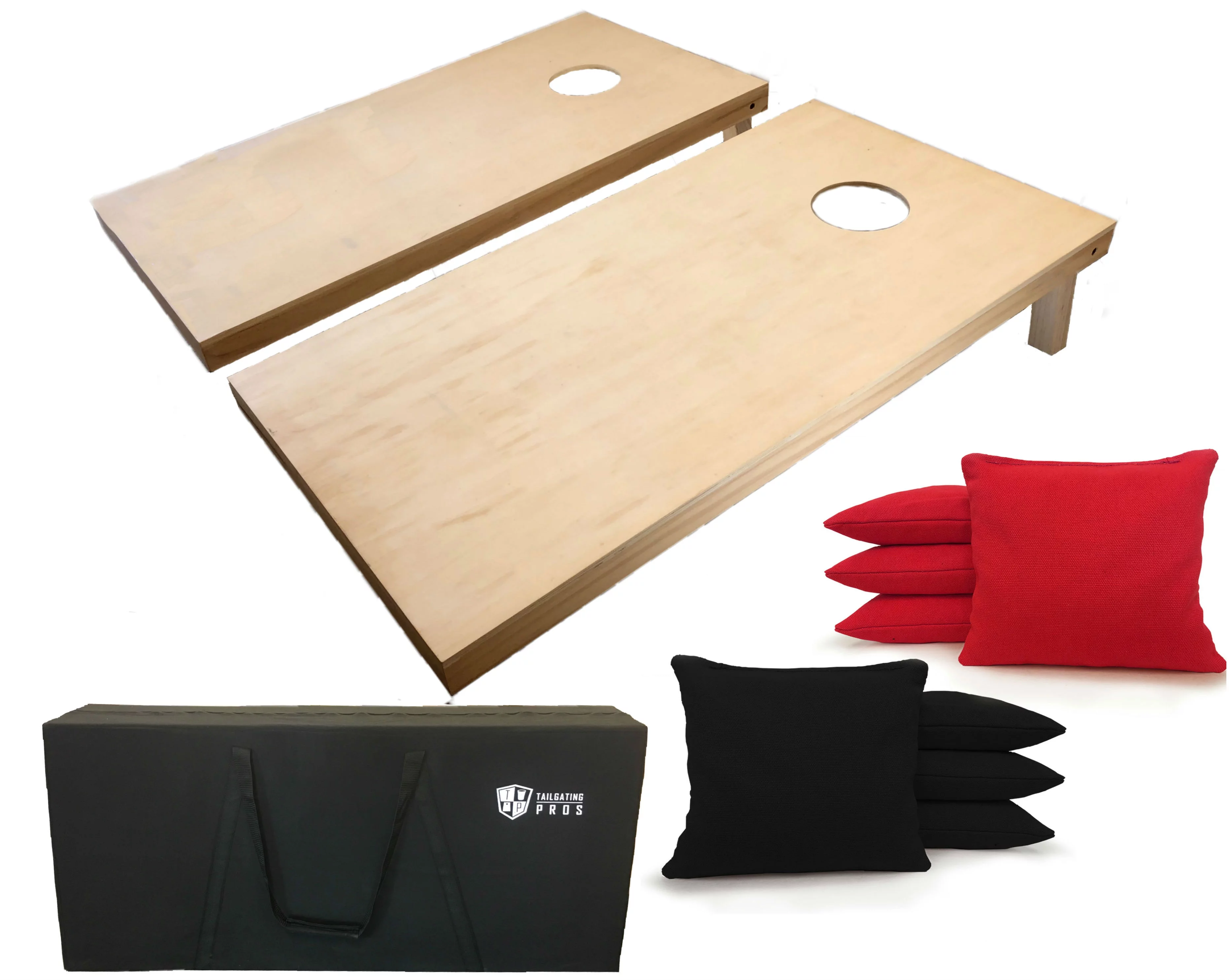 Tailgating Pros 4'x2' Cornhole Boards W Carrying Case and Black & Red Bags