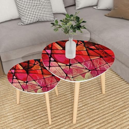 JYHOME Small Coffee Nesting  Abstract Stained Glass Mosaic  red Triangle End  Center   Modern   Room Bedroom Balcony