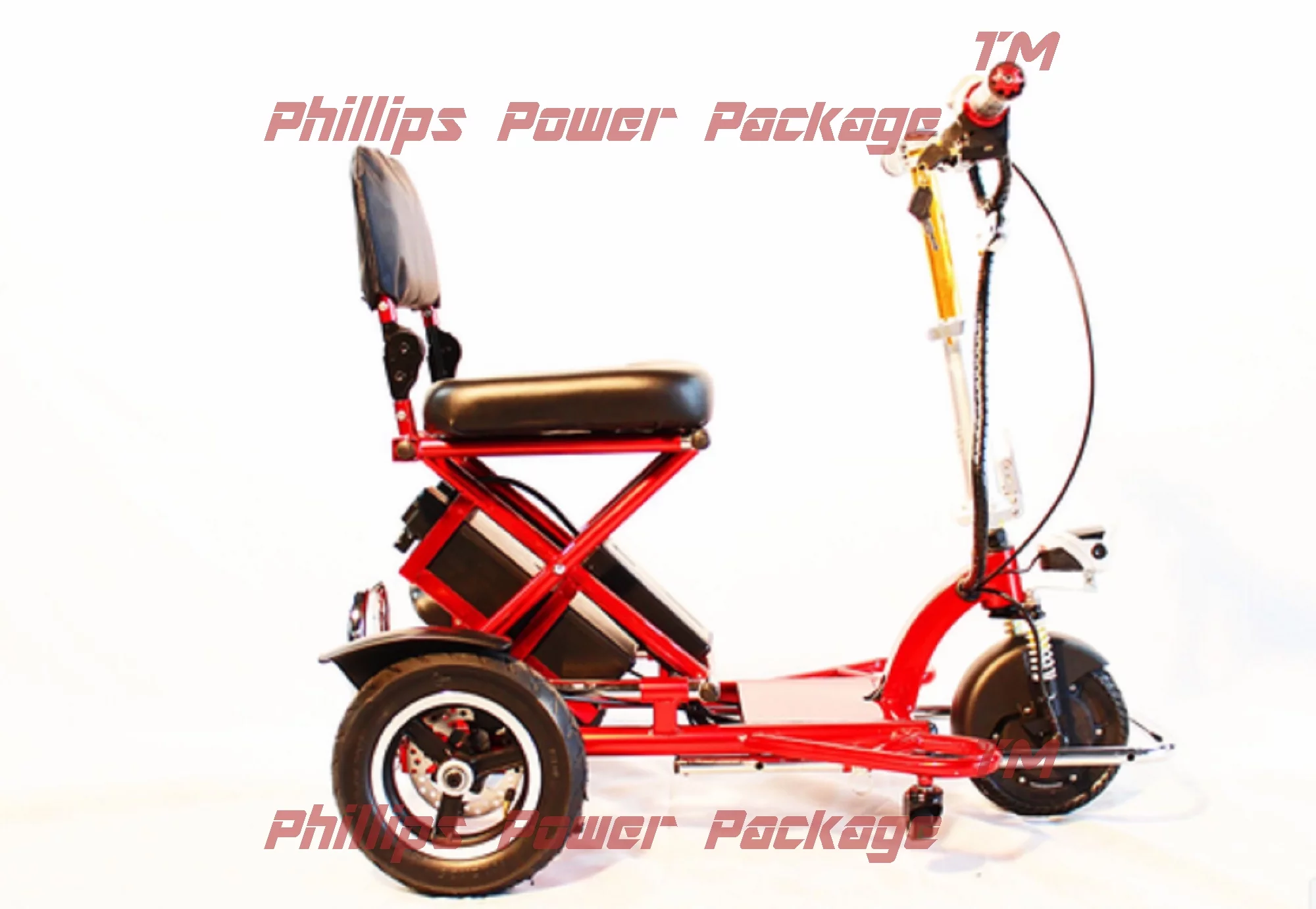 Enhance Mobility - Triaxe Sport Portable Folding Scooter - 3-Wheel - Red - PHILLIPS POWER PACKAGE TM - $500 VALUE