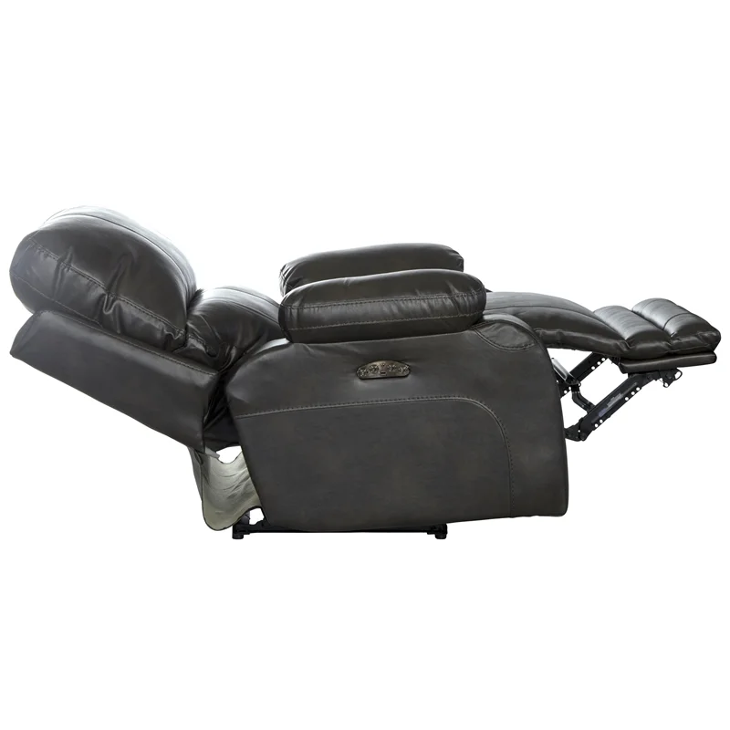 Bowery Hill Power Lay Flat Recliner with Power Headrest in Gray Faux Leather