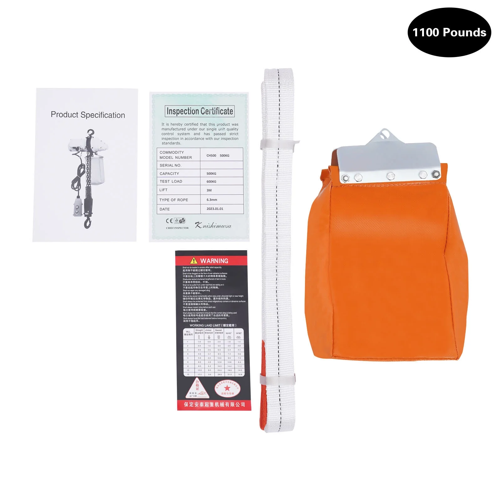 1/2Ton 1300W Electric Chain Hoist 1100Lb 13Ft Lifting Chain Hoist w/Wired Remote Control