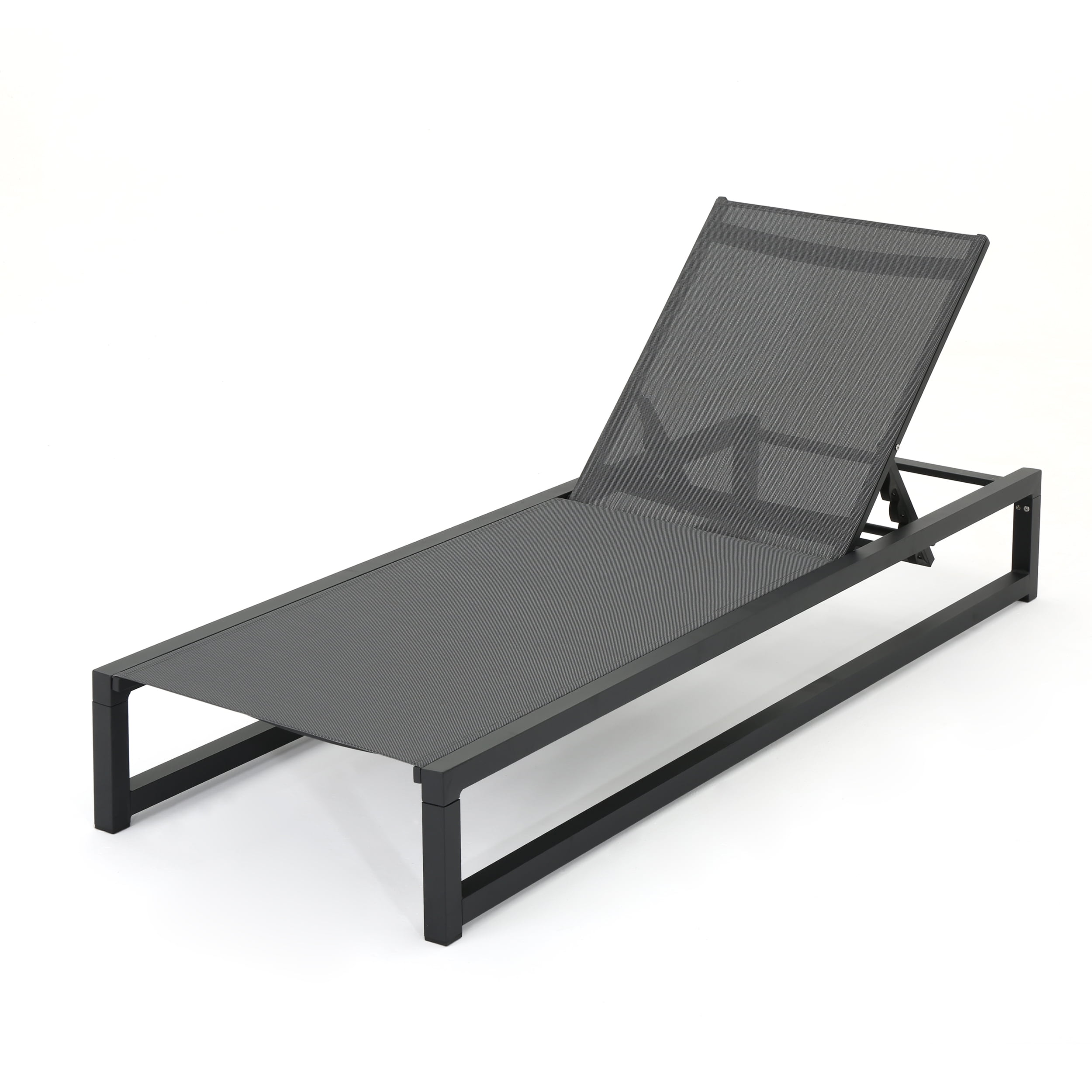 GDF Studio Mottetta Outdoor Mesh and Aluminum Armless Adjustable Chaise Lounge, Gray and Black