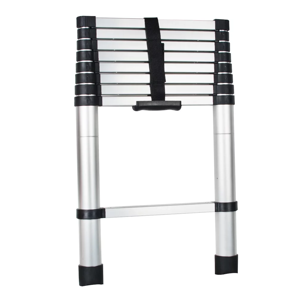 8.5FT Telescopic Ladder Extension Aluminum Ladder Folding Multi Purpose One-Button Retraction Non-Slip Ladder Load 330lbs