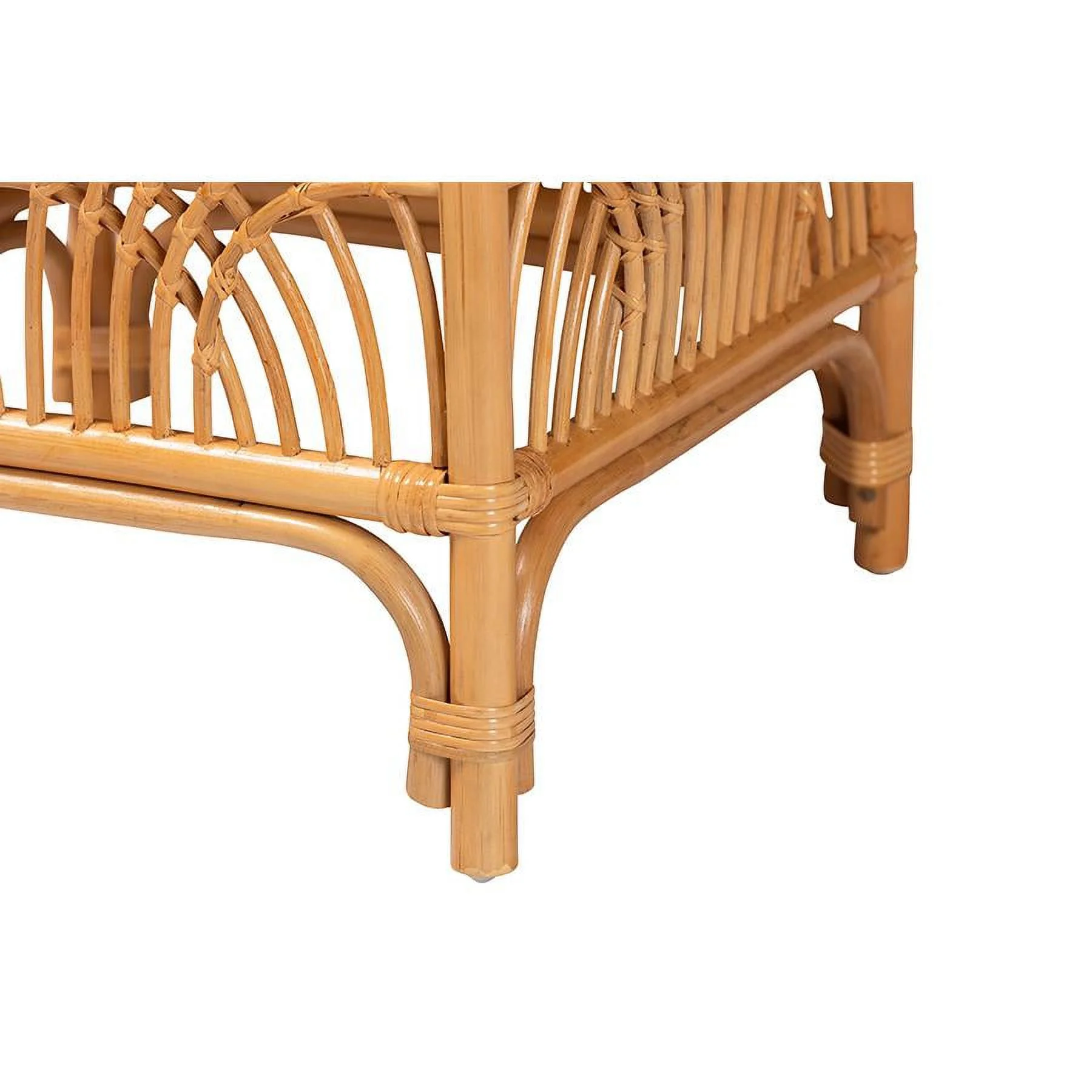 bali & pari Materra Modern Bohemian Rattan Footstool in Natural Brown