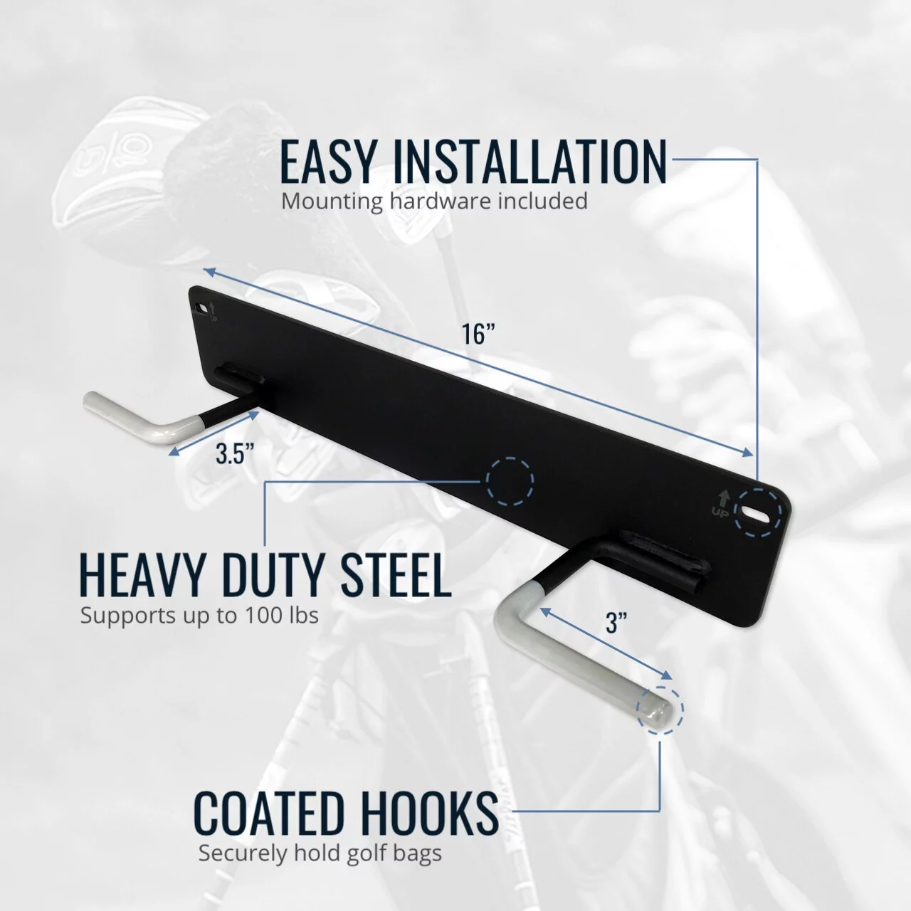 StoreYourBoard BLAT 2 Bag Golf Rack, Mounted Hanging Steel Golf Bag Organizer, Holds 100 lbs