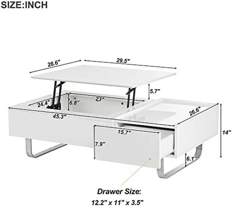 HYHBIBOOM Lift Top Coffee Table with Open Shelves Modern Multi-Functional Coffee Table for Living Room 3 in 1 Lift-Top Coffee Table