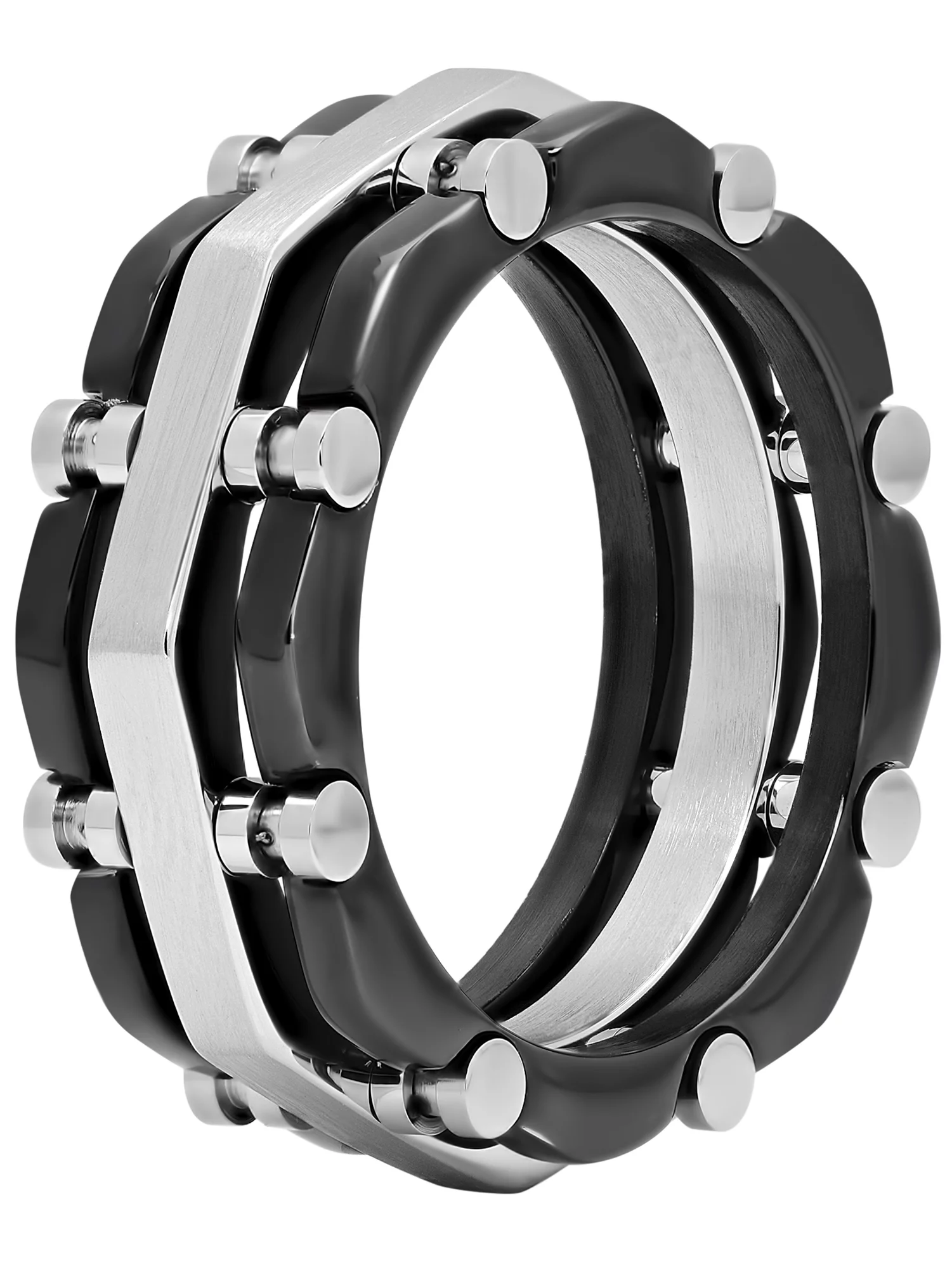 Mens Two-Tone Stainless Steel Black IP Layered Band - Mens Ring