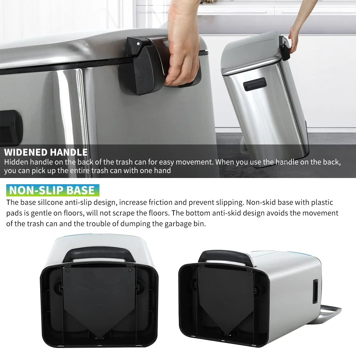 Dkelincs Kitchen Trash Can with Lid 10 Gallon/ 40L Step Trash Can with Foot Pedal Anti-Fingerprint Garbage Bin with Liner, Silver