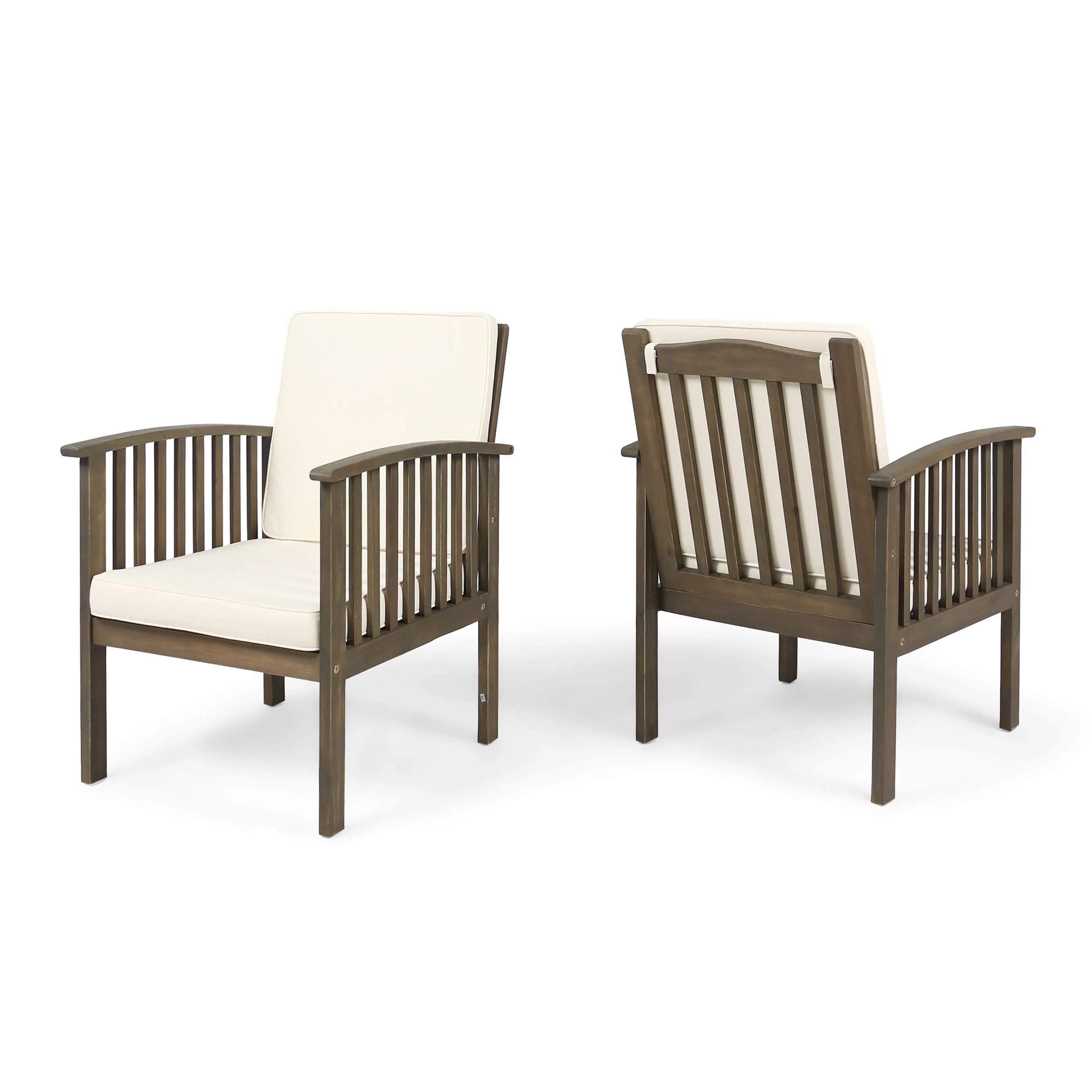GDF Studio Oliver Outdoor Acacia Wood Club Chairs with Cushions, Set of 2, Gray and Cream