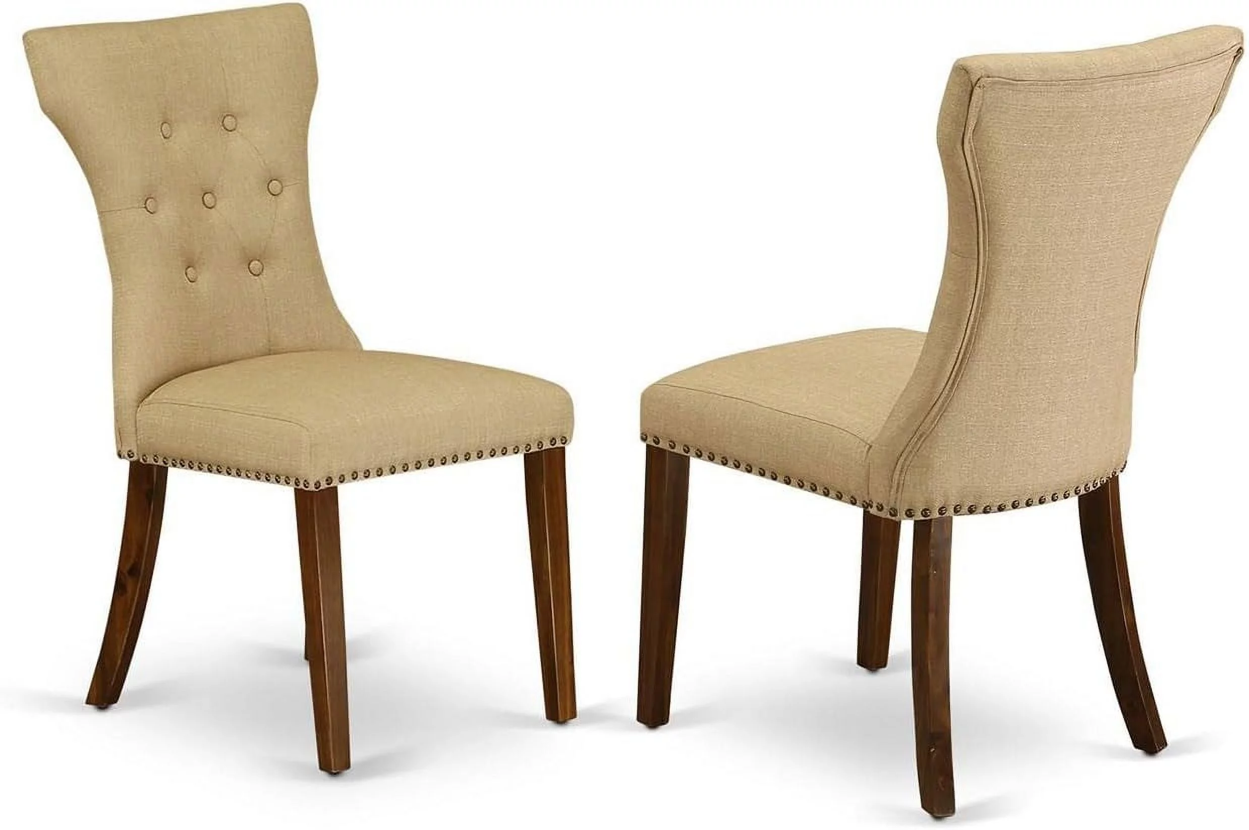 GAP8T03 Gallatin Parson Dining Chairs - Button Tufted Nailhead Trim Brown Linen Fabric Upholstered Chairs, Set Of 2, Walnut