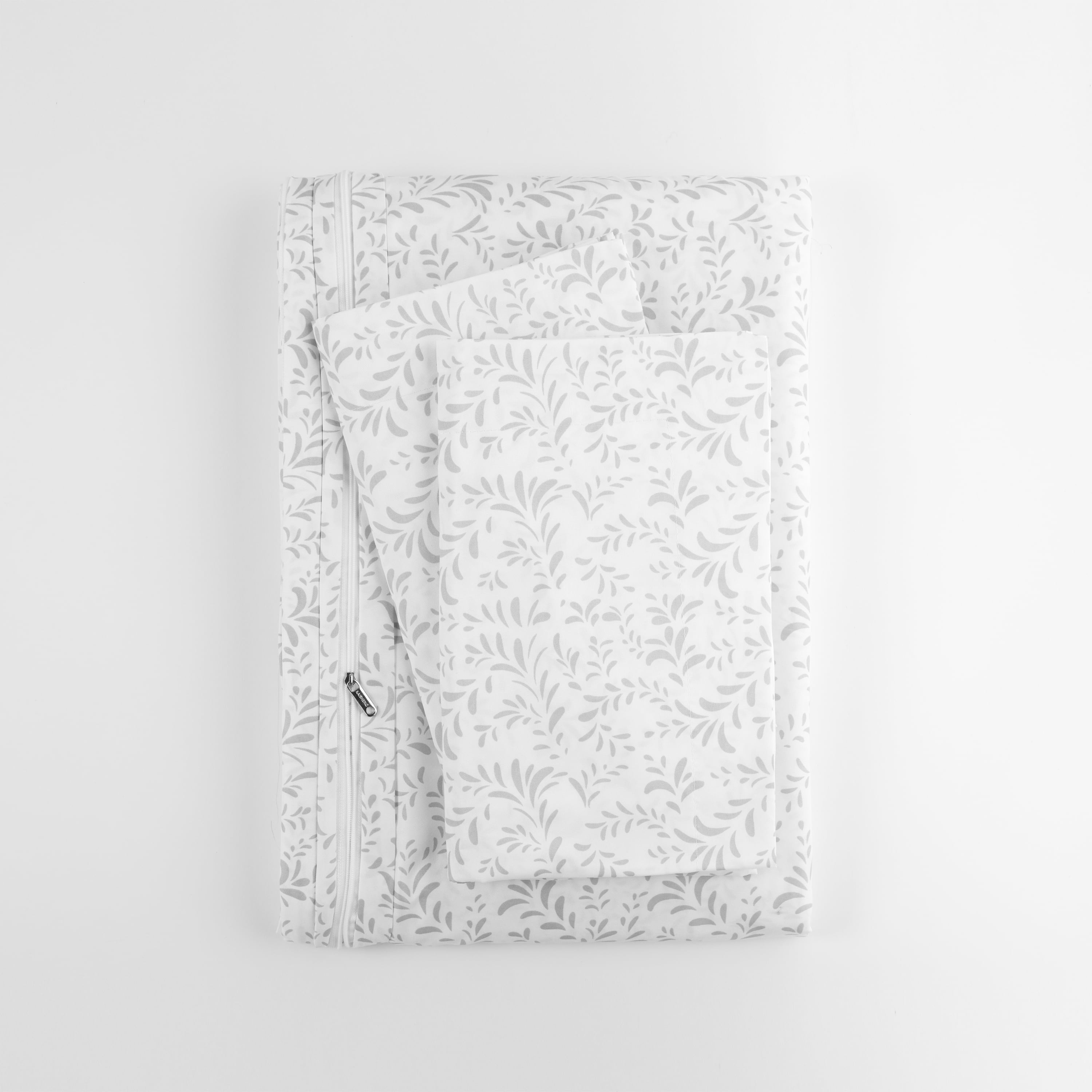 Noble Linens Light Gray Burst of Vines Print 3-Piece Duvet Cover Set, Full/Queen