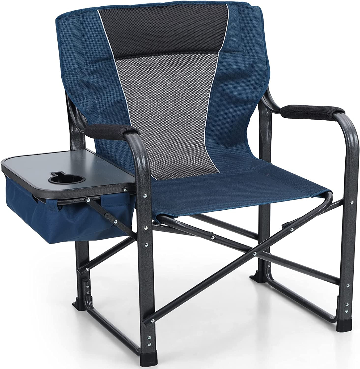 Director Chair with Side Table Heavy Duty Portable Chair with Cup Holder Cooler Bag Steel Outdoor Folding Chair for Adults Oversized Lawn Chair for Camping, Picnic，Capacity-350 lbs