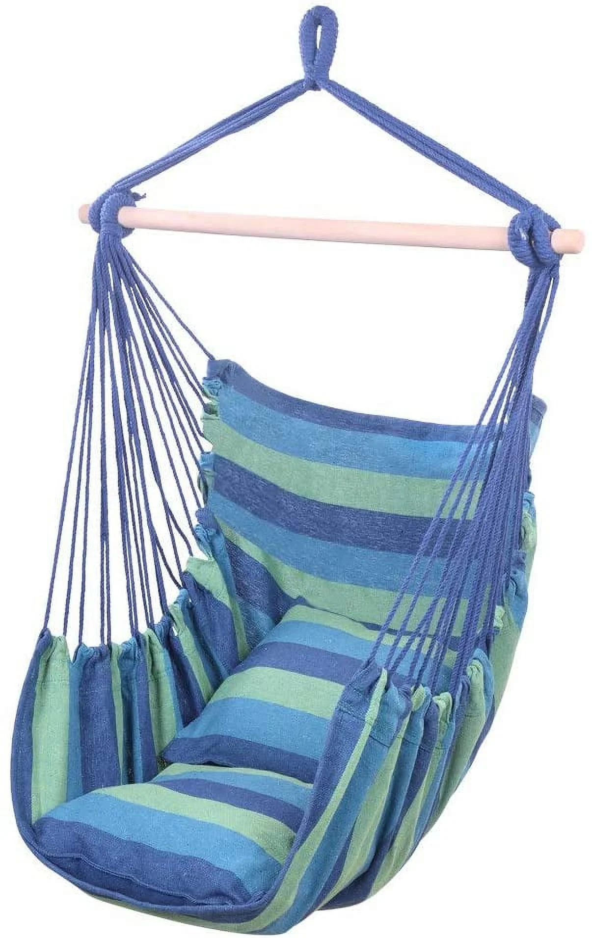 Hanging Hammcok Chair, Sky Chair with Pillows Cotton Canvas Rope Chair Blue