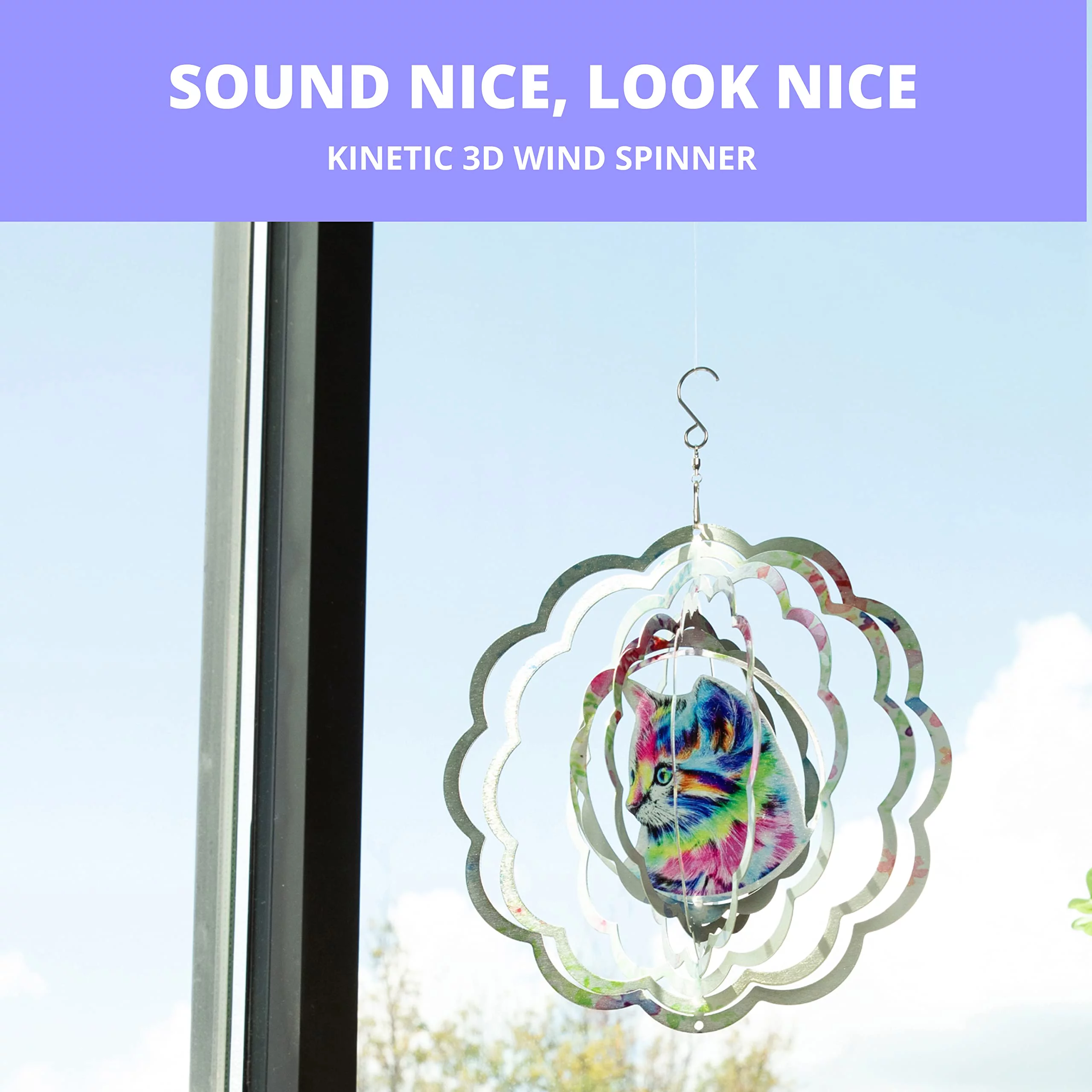 Kinetic 3D Metal Outdoor Garden Decor Wind Spinner (Colorful Cat