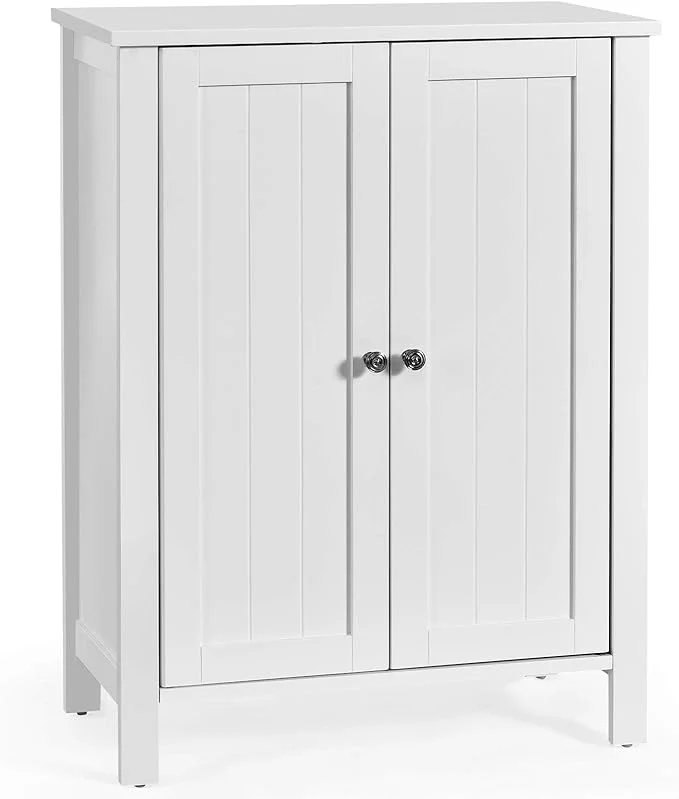 Bathroom Floor Cabinet, 3-Tier Storage Cabinet with Double Door & Adjustable Shelf, Wooden Bathroom Cabinet for Home Office, Modern Home Furniture, 23.62 x 11.81 x 31.50 inches, White