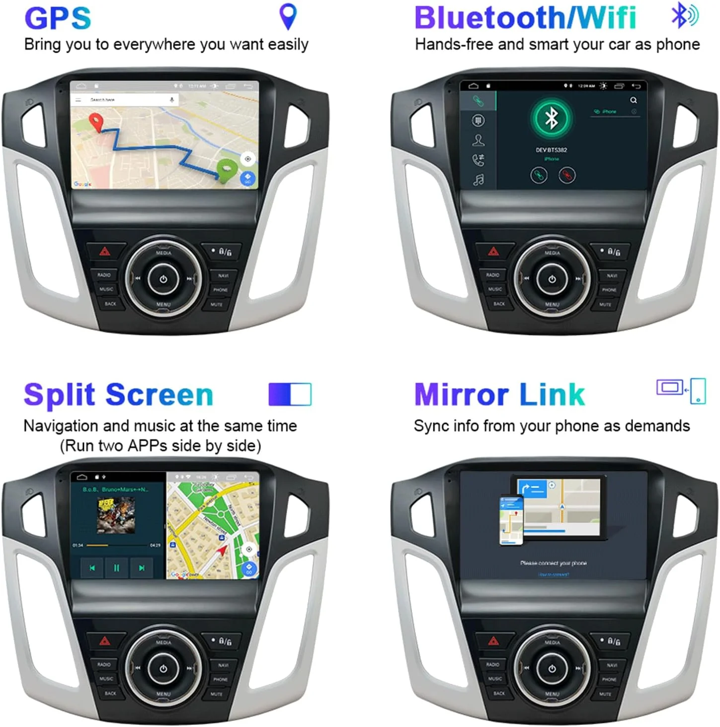 THONZER Car Radio Stereo for Ford Focus 2012 2013 2014 2015 2016 2017 Android 13 Carplay & Android Auto 9 Inch IPS HD Touch Screen GPS with Bluetooth5.0 WiFi DSP SWC FM  2+32GB