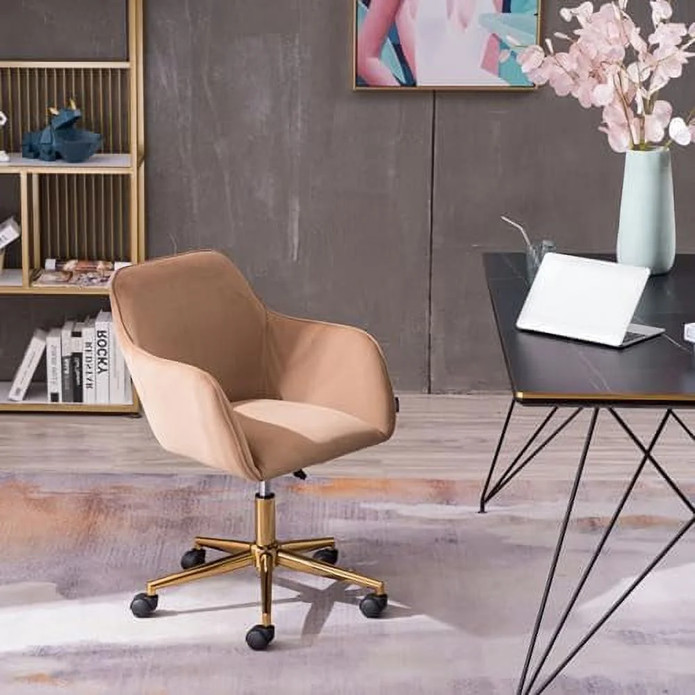 SJUIONG Velvet Desk Chair Home Office Chair  Furry  Desk Chair for Girls Women  Modern Vanity Chair Fluffy Pink Desk Chair with Rolling Wheels  Swivel Desk Chair for Bedroom Dorm Living R