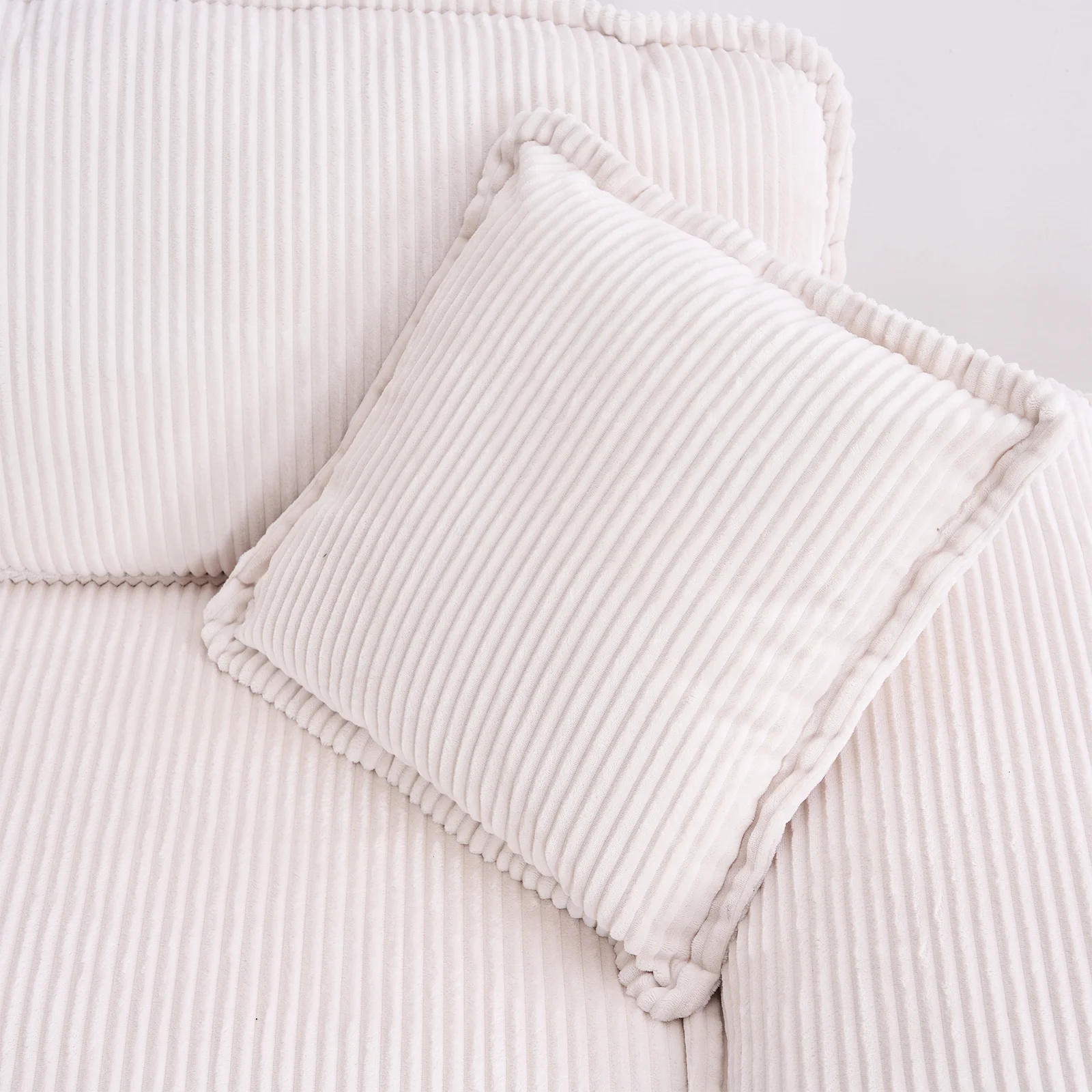 DECORAflex Modern Corduroy Loveseat,Sectional Sofa Couch with two Moveable Ottoman for Living Room,Comfy Deep Seat Sofa with Toss Pillows,White