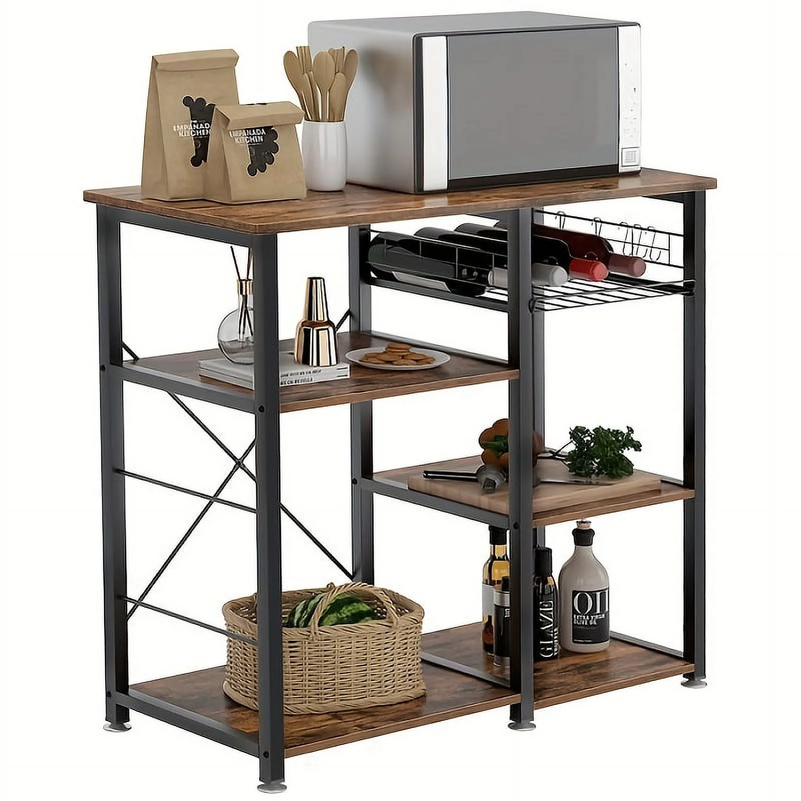 3-Tier Kitchen Baker's Rack Utility Shelf Microwave Stand with Storage and Drawer Storage Cart Workstation Shelf, Brown