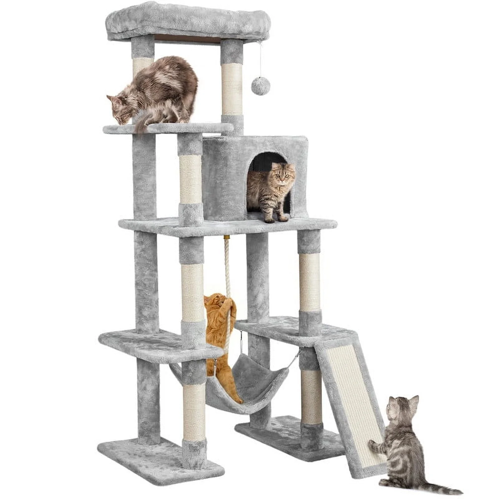 Cat Tree, Multi-Level Cat Tower for Indoor Cats, 63in, Condo Furniture with Scratching Posts, Large Top Perch, Hammock, Tall Cat Climbing Stand for Cat Play