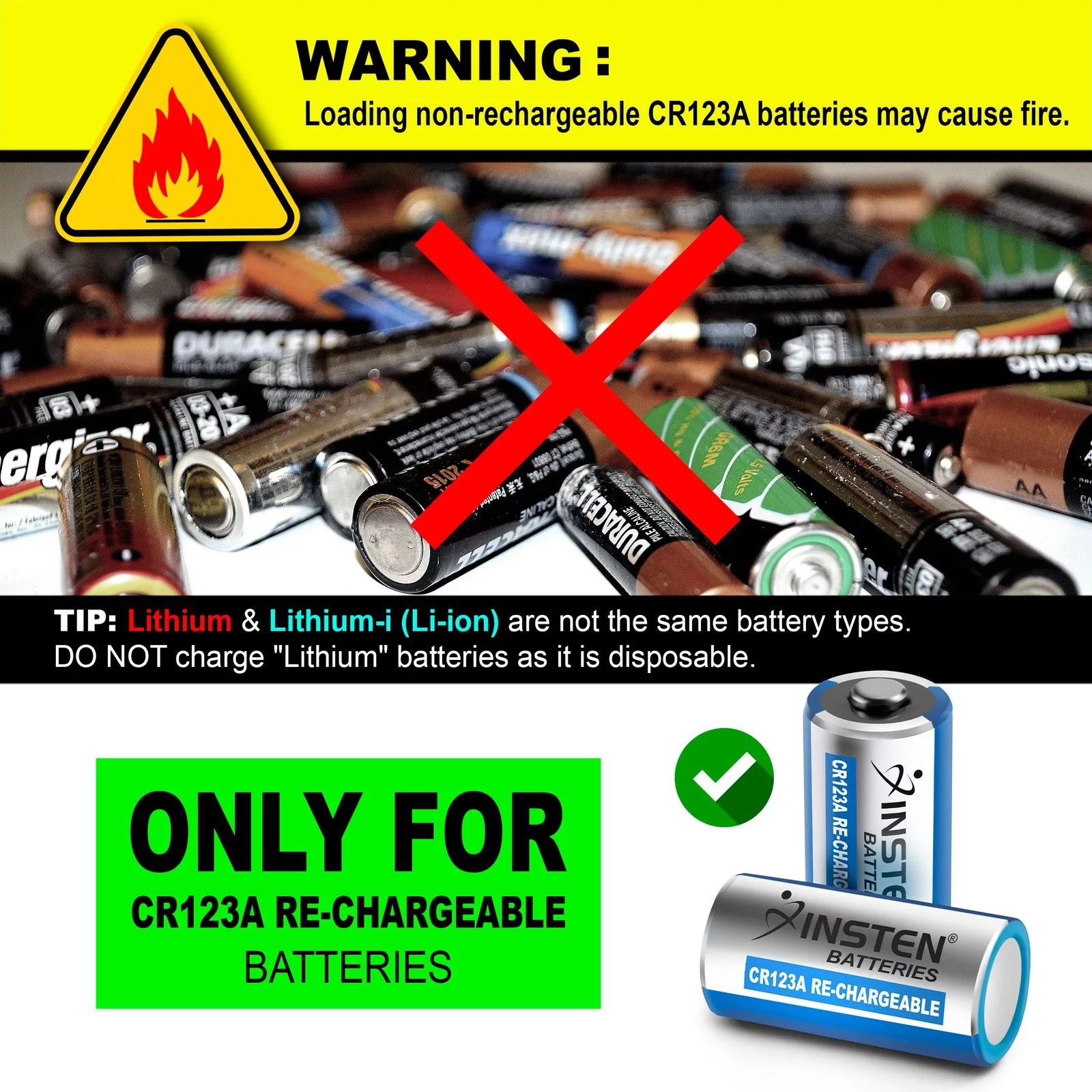 INSTEN - CR123A RCR123 16340 - 4 Slot USB Charger of Rechargeable Lithium Photo Battery, for Battery of Netgear Arlo Wire-Free, Wireless Security Camera, Flashlight, Camera