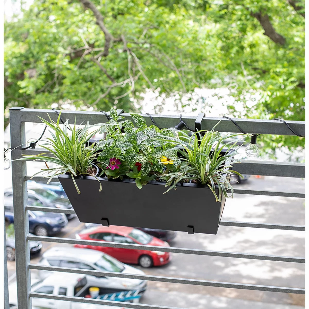 BIRDROCK HOME 1pk Metal Railing Planter - Black