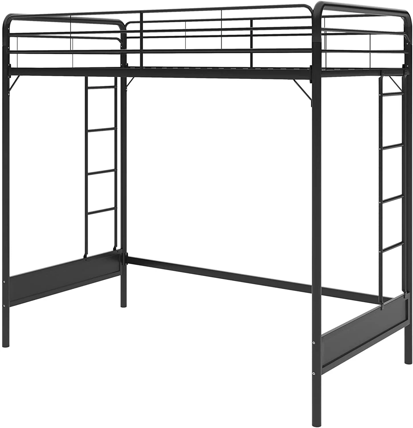 Colten Kid's Metal Loft Bed, Underbed Desk And Gaming Area, Two-Sided Ladder, Twin, Black