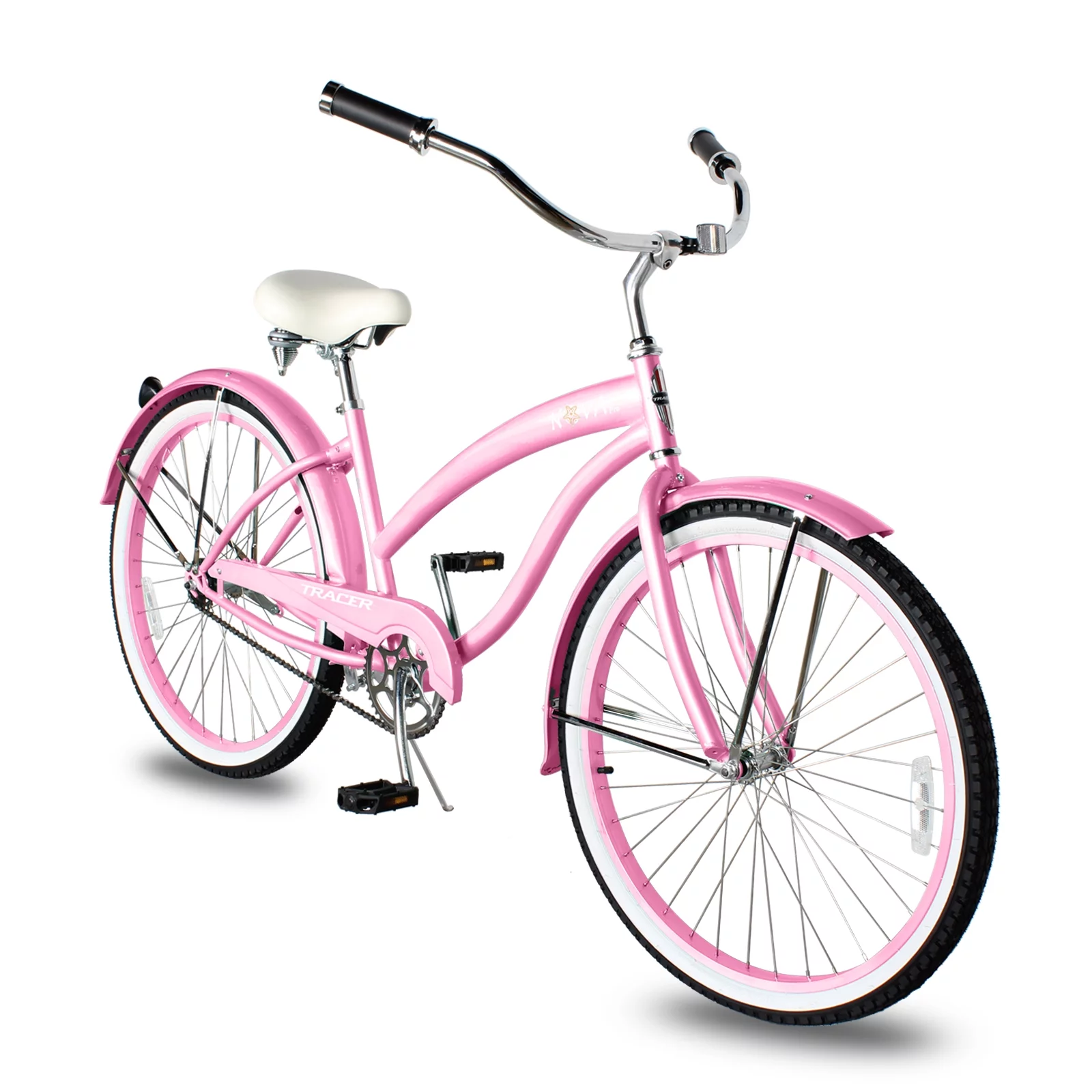 TRACER Nova Beach Cruiser Bike for Women, 26 Inch Wheels, Hi Ten Steel Frame, 1 Speed, Coaster Brake, Hybrid Bike for Adults, Complete Cruiser Bikes, Pink