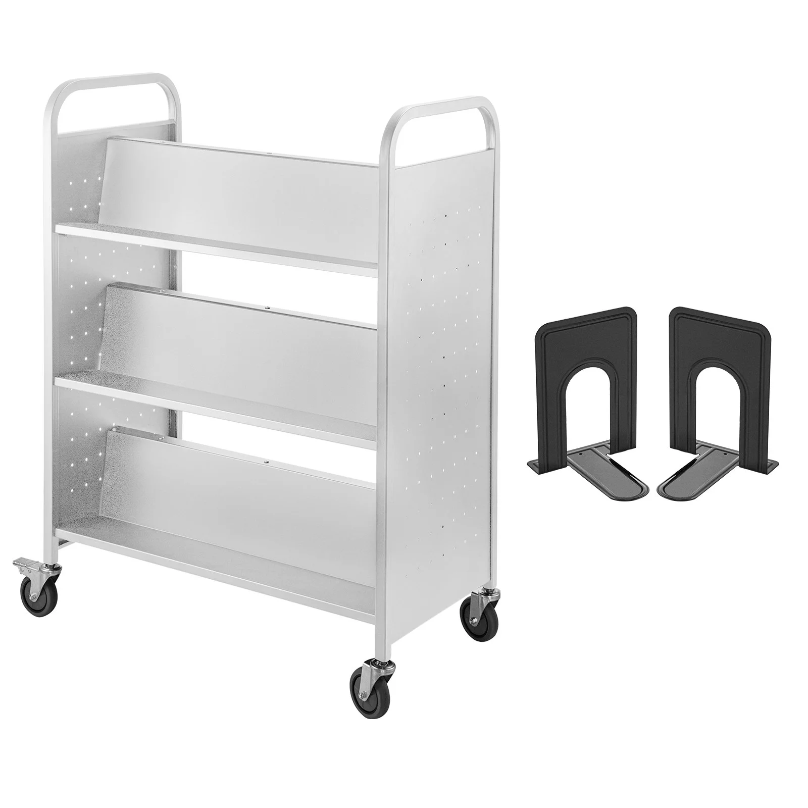 VEVOR Double-Sided Rolling Book Cart - 200lbs Capacity, 35x19x49
