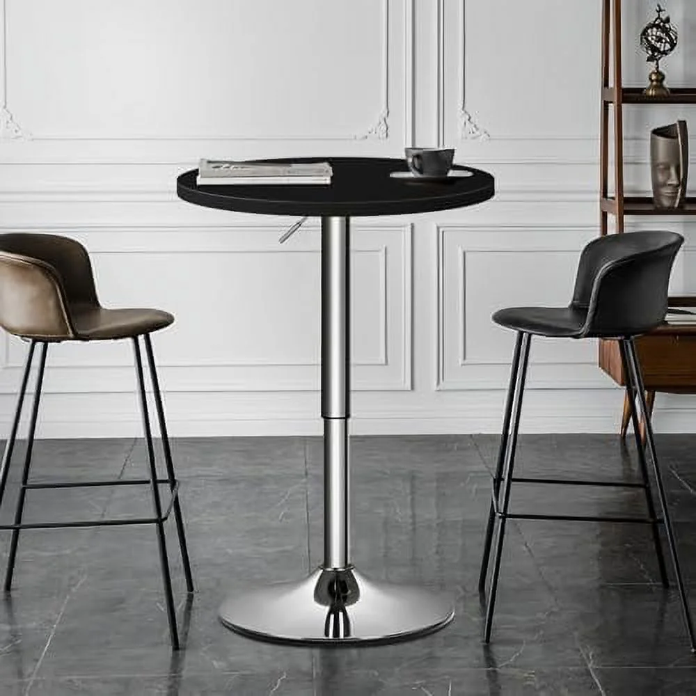 xrboomlife 23.5'' Round Adjustable Height Wood  Pub Table Adjustable Range 27.5"-36" Living Room Dining Room  Cocktail Table (White Black)
