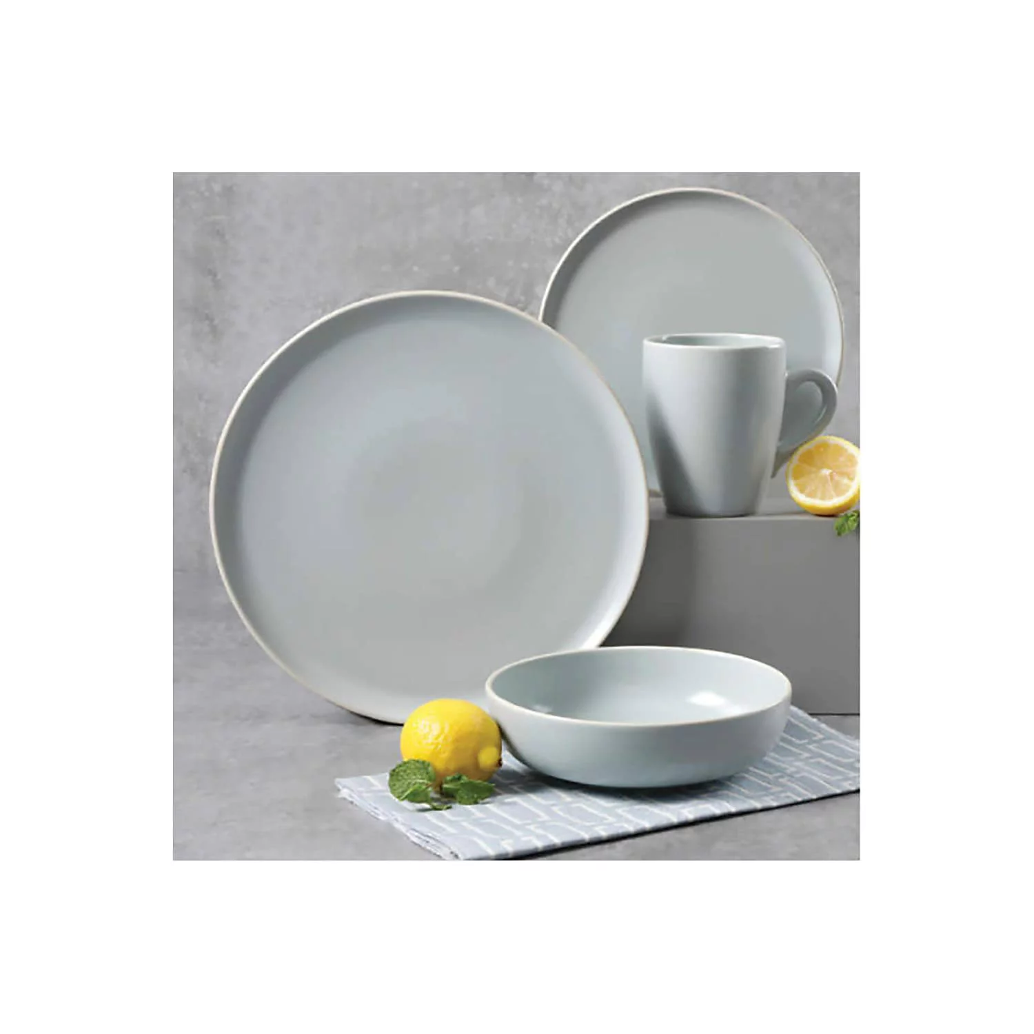 Gibson Elite Serenade 16 Piece Stoneware Dinnerware Set Matte Gray (127245.16)