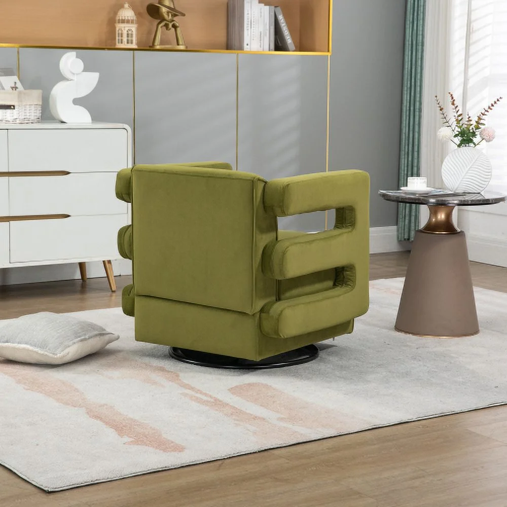 DremFaryoyo House hold  Degree Swivel Upholstered Tufted Living Room Chair Textured velvet Fabric Accent Chair with Metal Stand